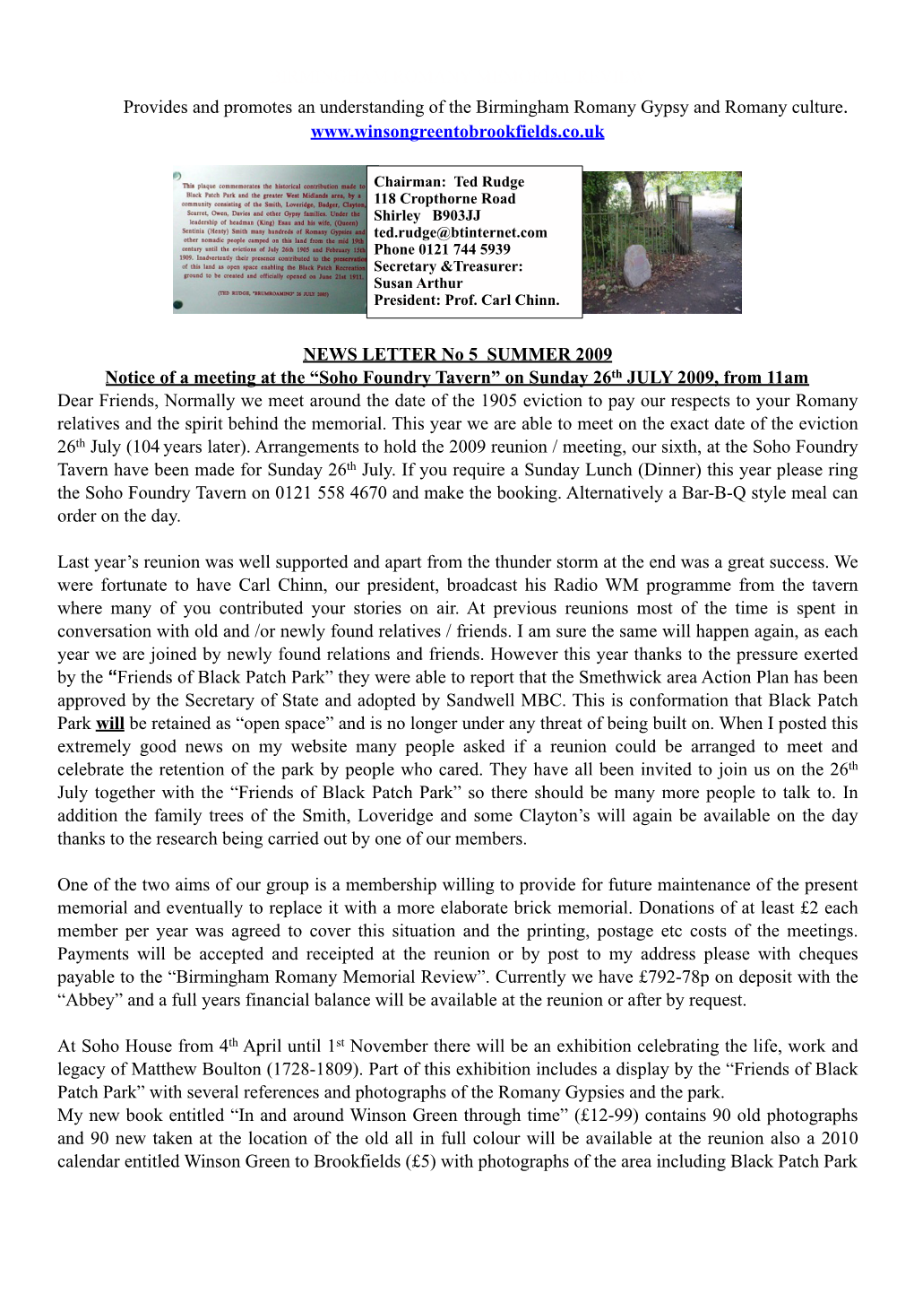 Newsletter No 5 Dated 2009