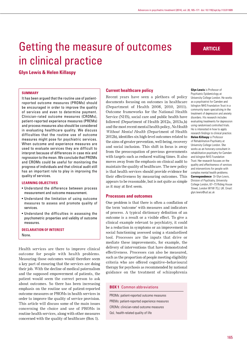 Getting the Measure of Outcomes in Clinical Practice