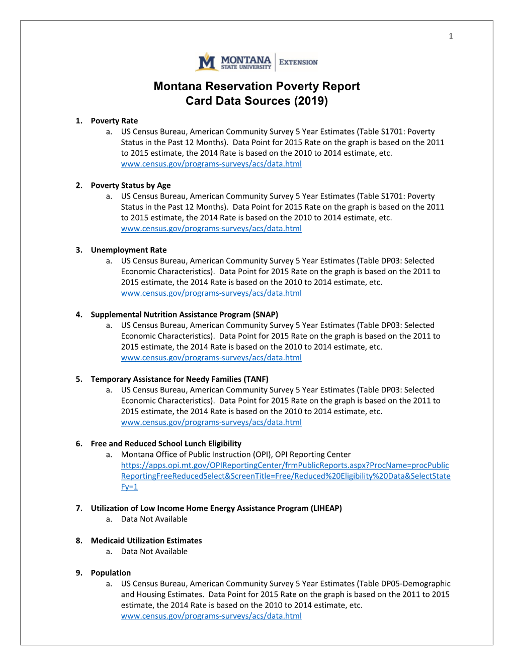 Montana Reservation Poverty Report Card Data Sources (2019) 1