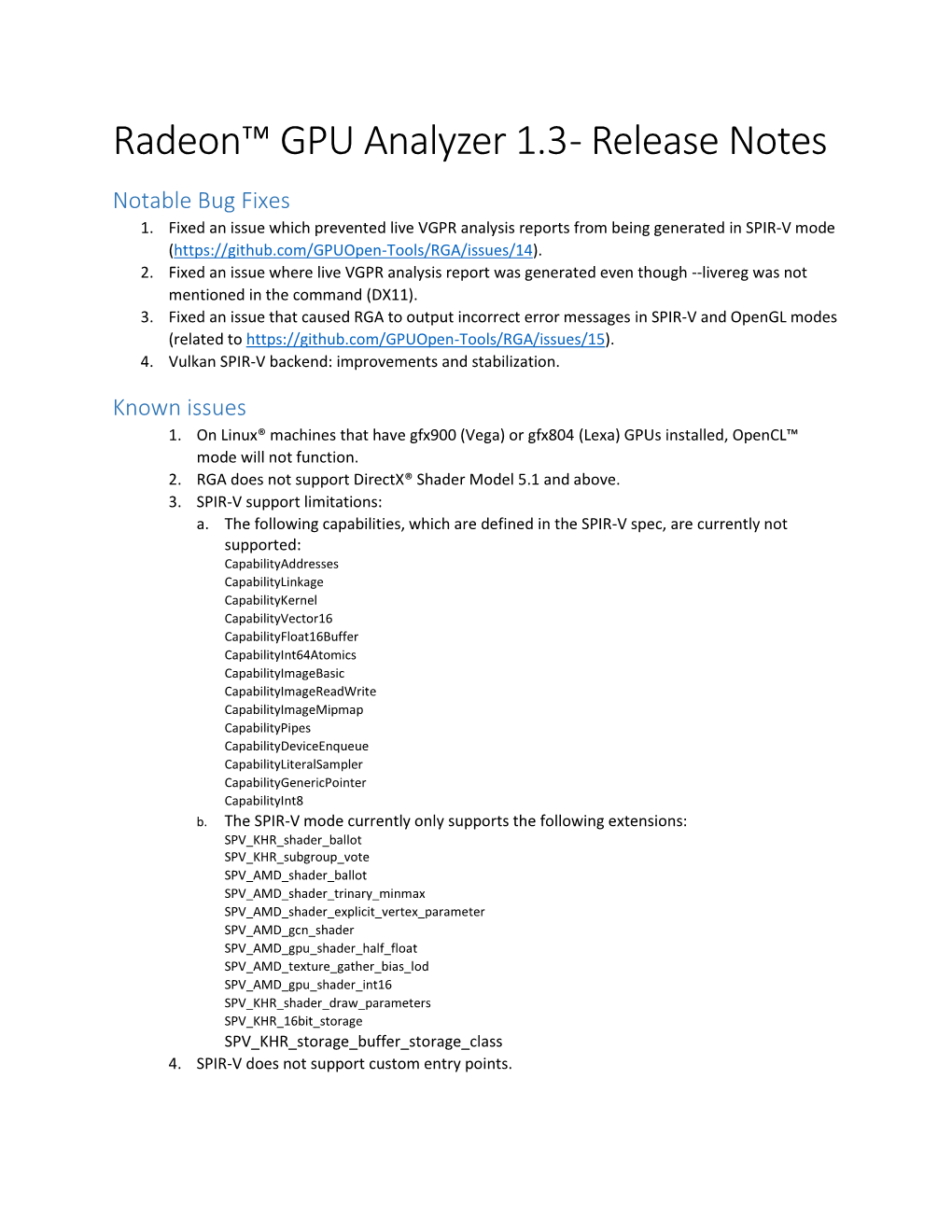 Radeon™ GPU Analyzer 1.3 - Release Notes Notable Bug Fixes 1