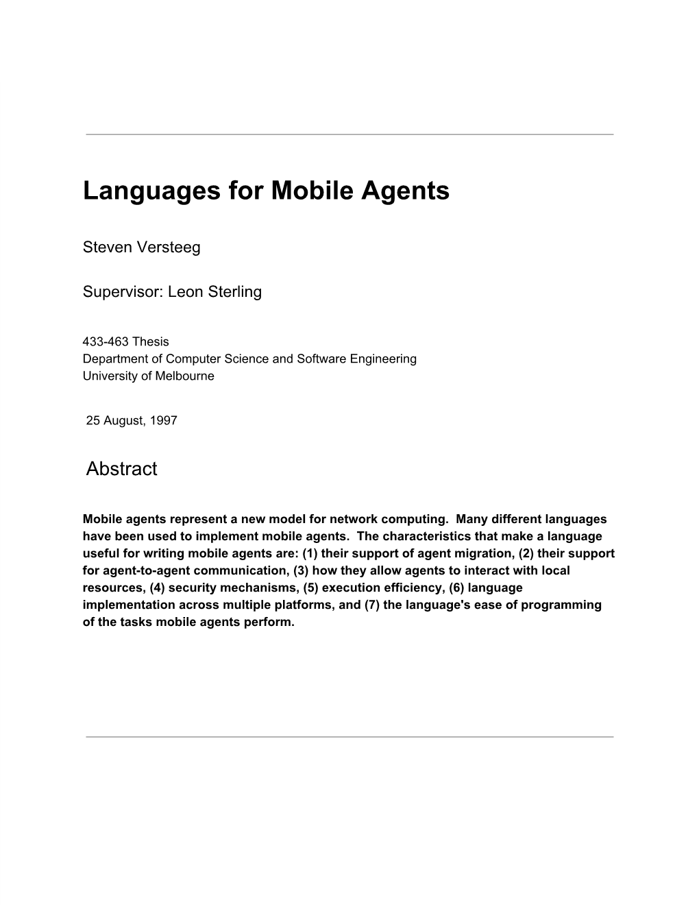 Languages for Mobile Agents
