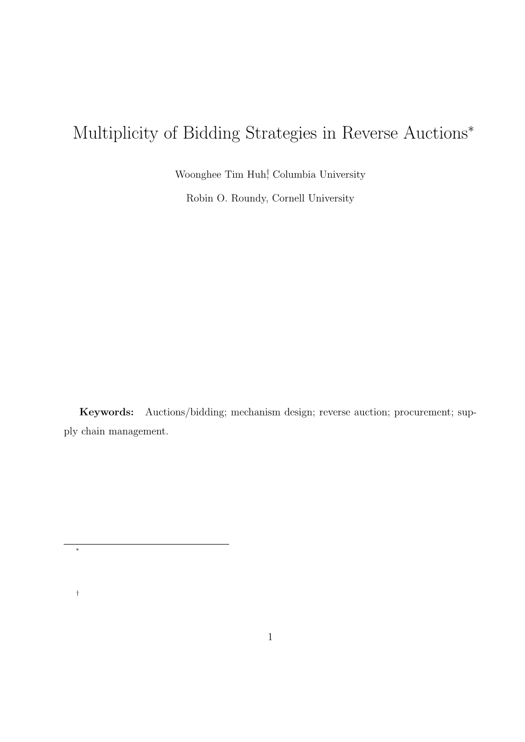 Multiplicity of Bidding Strategies in Reverse Auctions∗