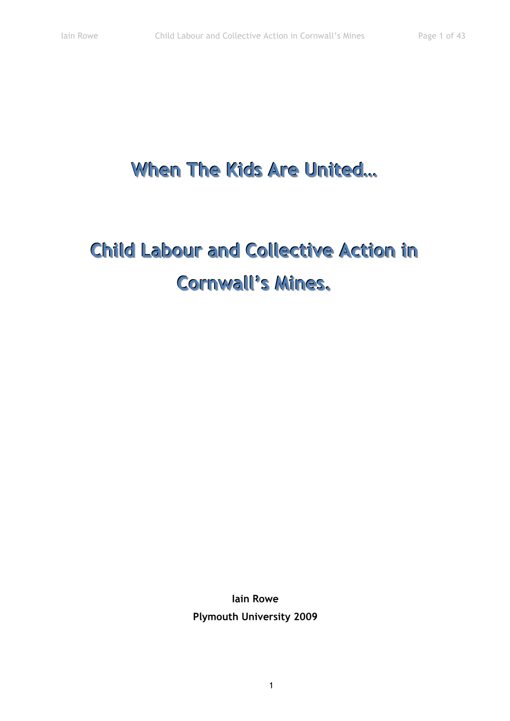 Child Labour and Collective Action in Cornwall's Mines