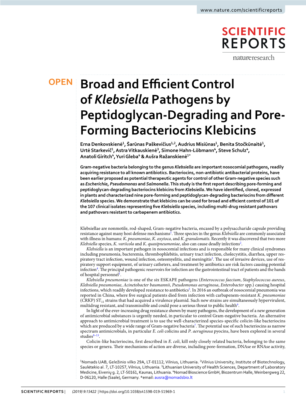 Broad and Efficient Control of Klebsiella Pathogens By