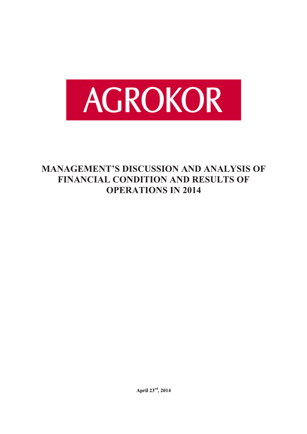 Management's Discussion and Analysis Of