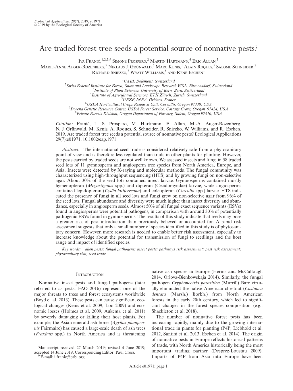 Are Traded Forest Tree Seeds a Potential Source of Nonnative Pests?