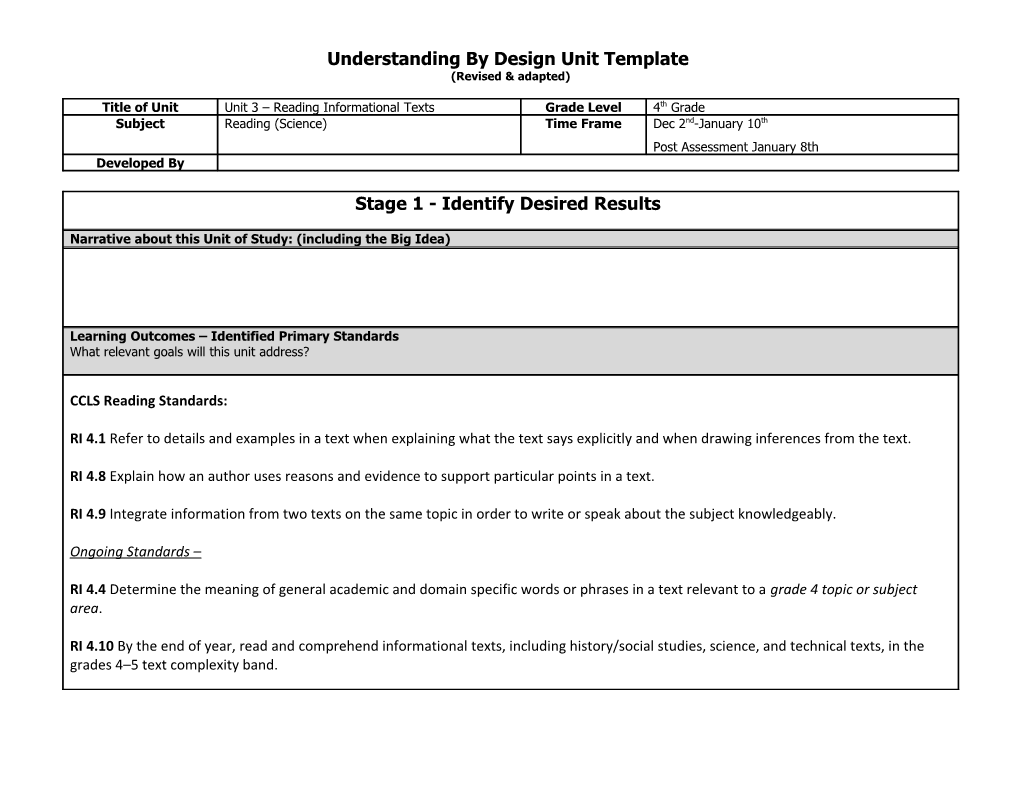 Understanding by Design Unit Template s17