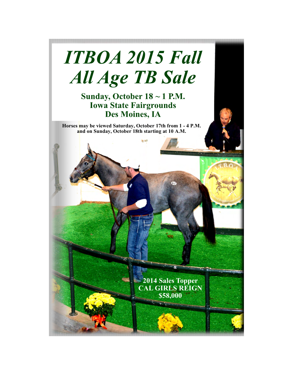 ITBOA 2015 Fall All Age TB Sale Sunday, October 18 ~ 1 P.M