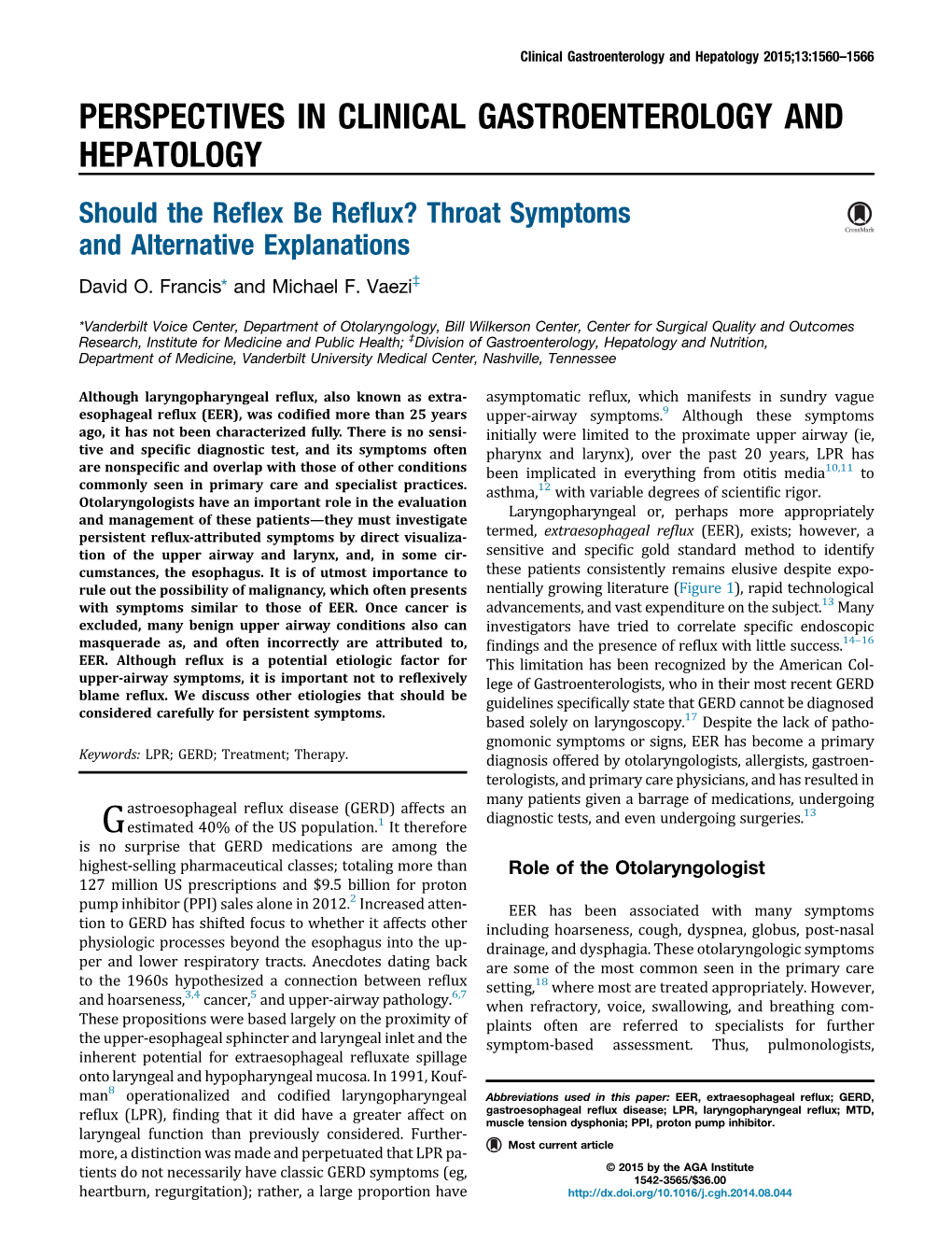 Should the Reflex Be Reflux? Throat Symptoms and Alternative