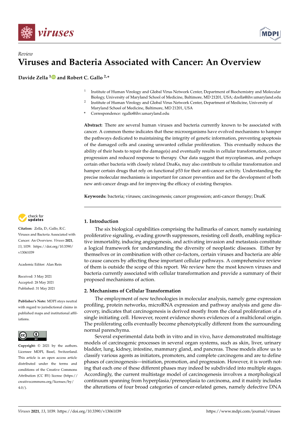 Viruses and Bacteria Associated with Cancer: an Overview