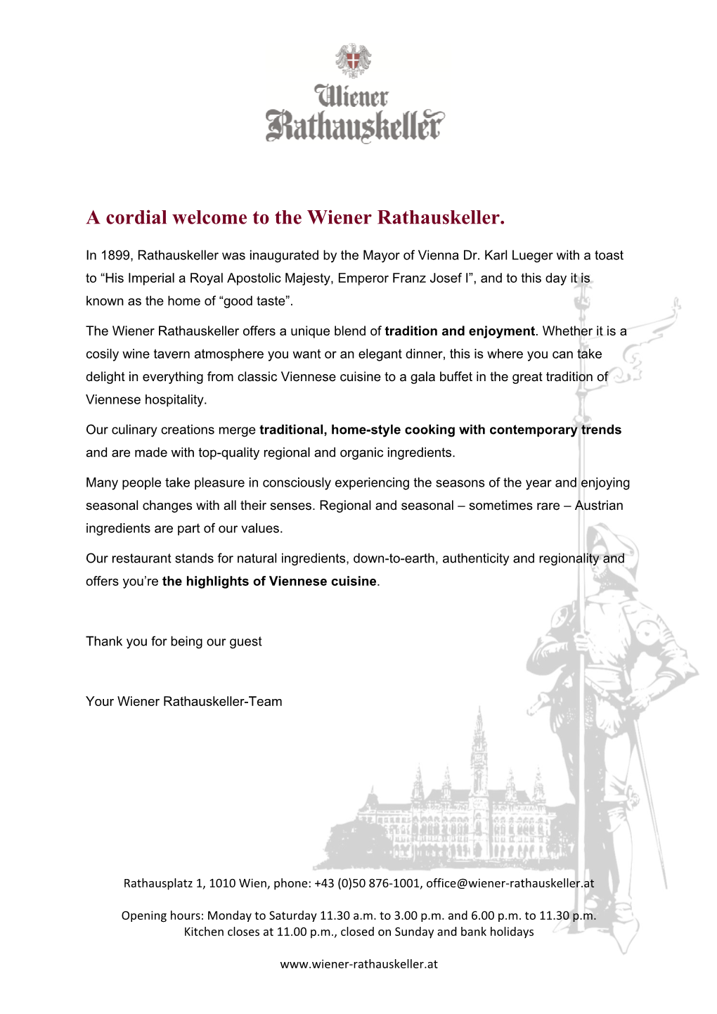 A Cordial Welcome to the Wiener Rathauskeller