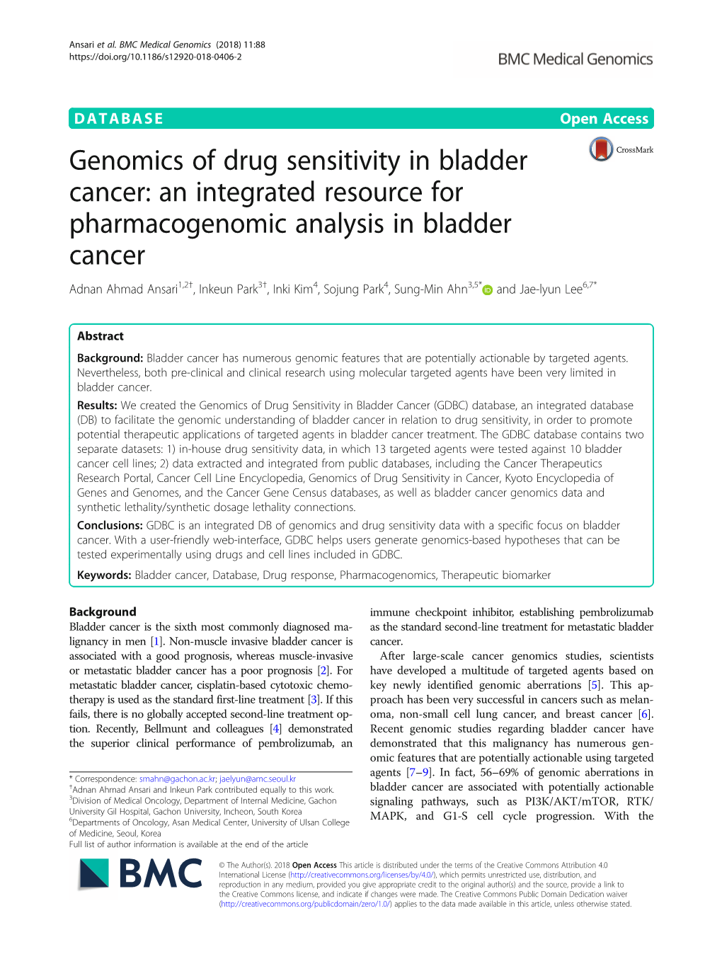Genomics of Drug Sensitivity in Bladder Cancer
