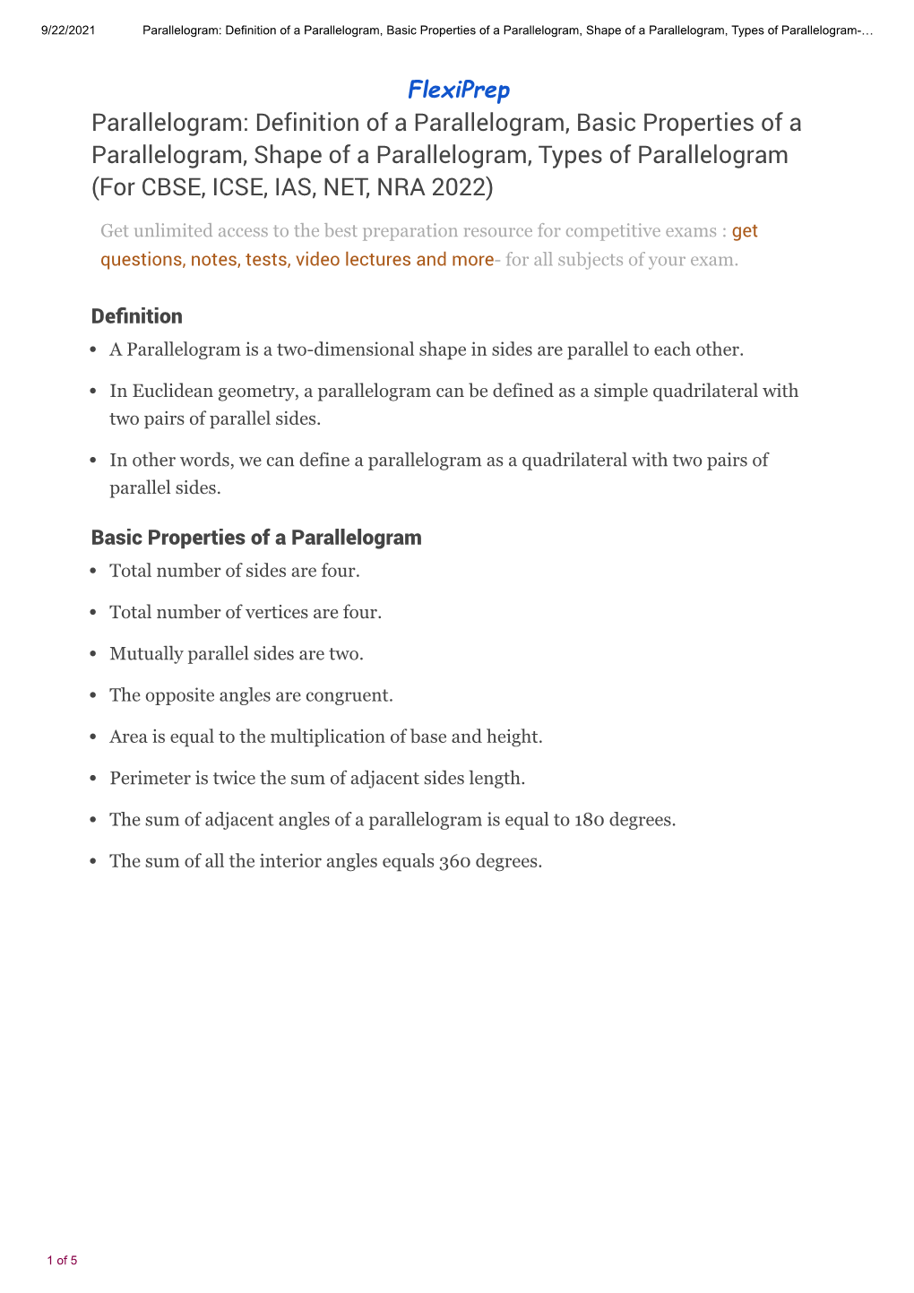 Parallelogram: Definition of a Parallelogram, Basic Properties of a Parallelogram, Shape of a Parallelogram, Types of Parallelogram-…