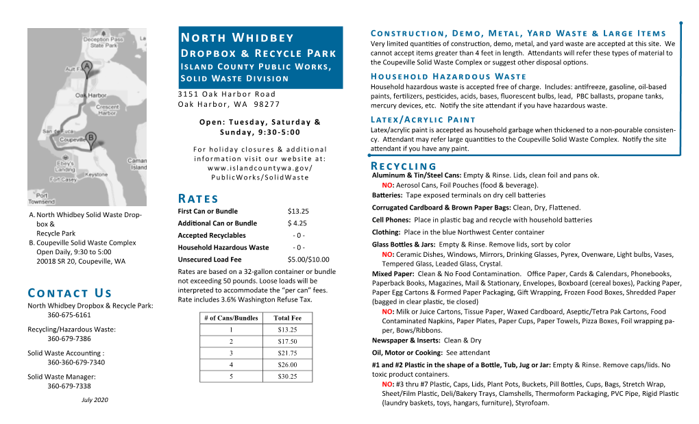 Printable North Whidbey Solid Waste Dropbox & Recycle Park Brochure