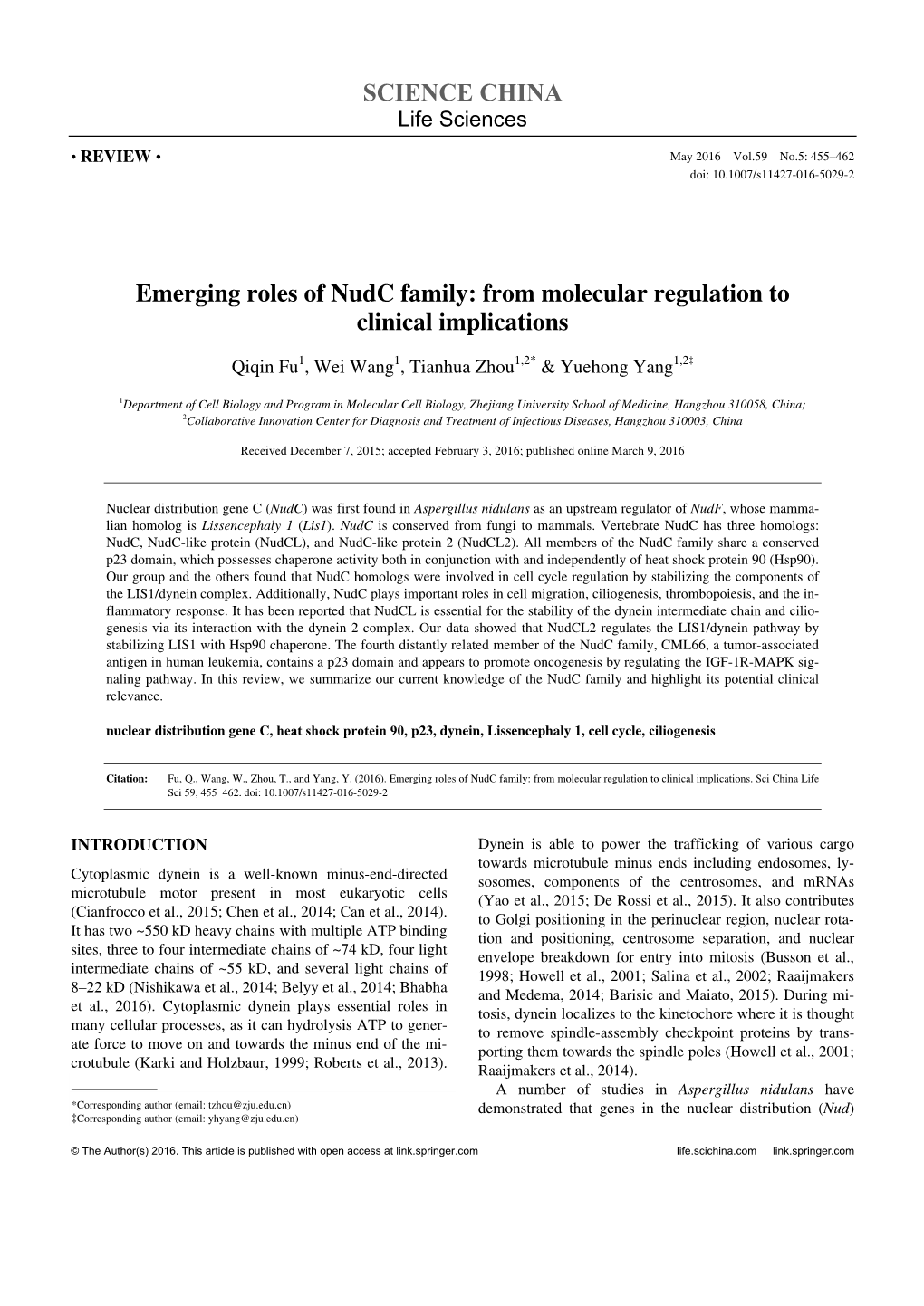 Emerging Roles of Nudc Family: from Molecular Regulation to Clinical Implications