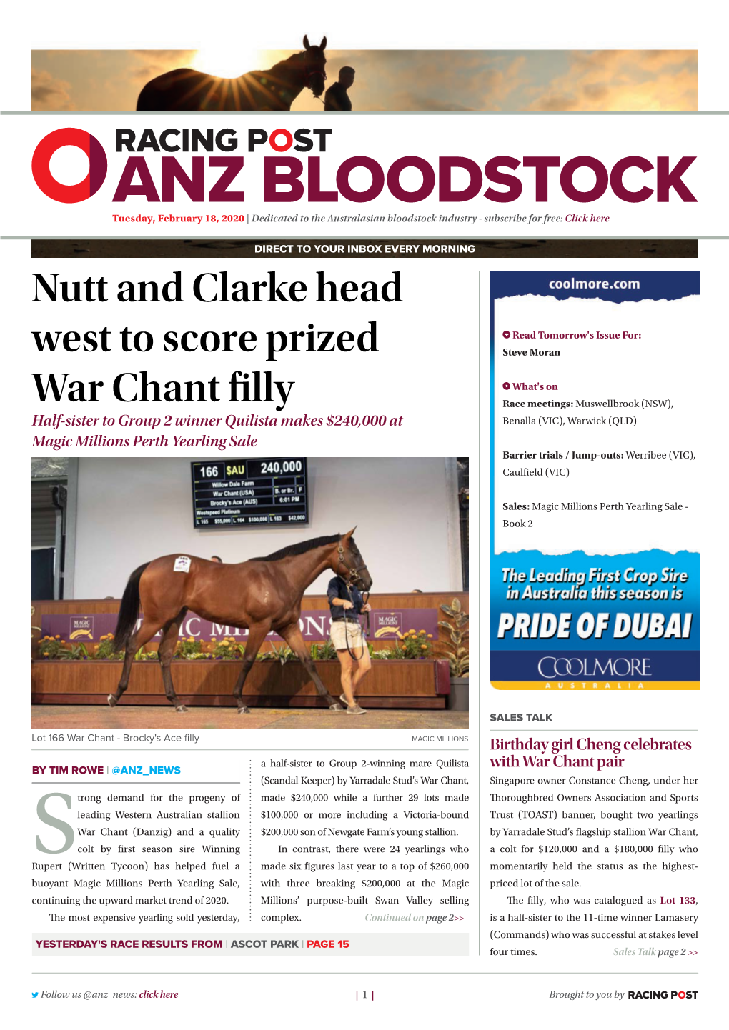 Nutt and Clarke Head West to Score Prized War Chant Filly | 2 | Tuesday, February 18, 2020
