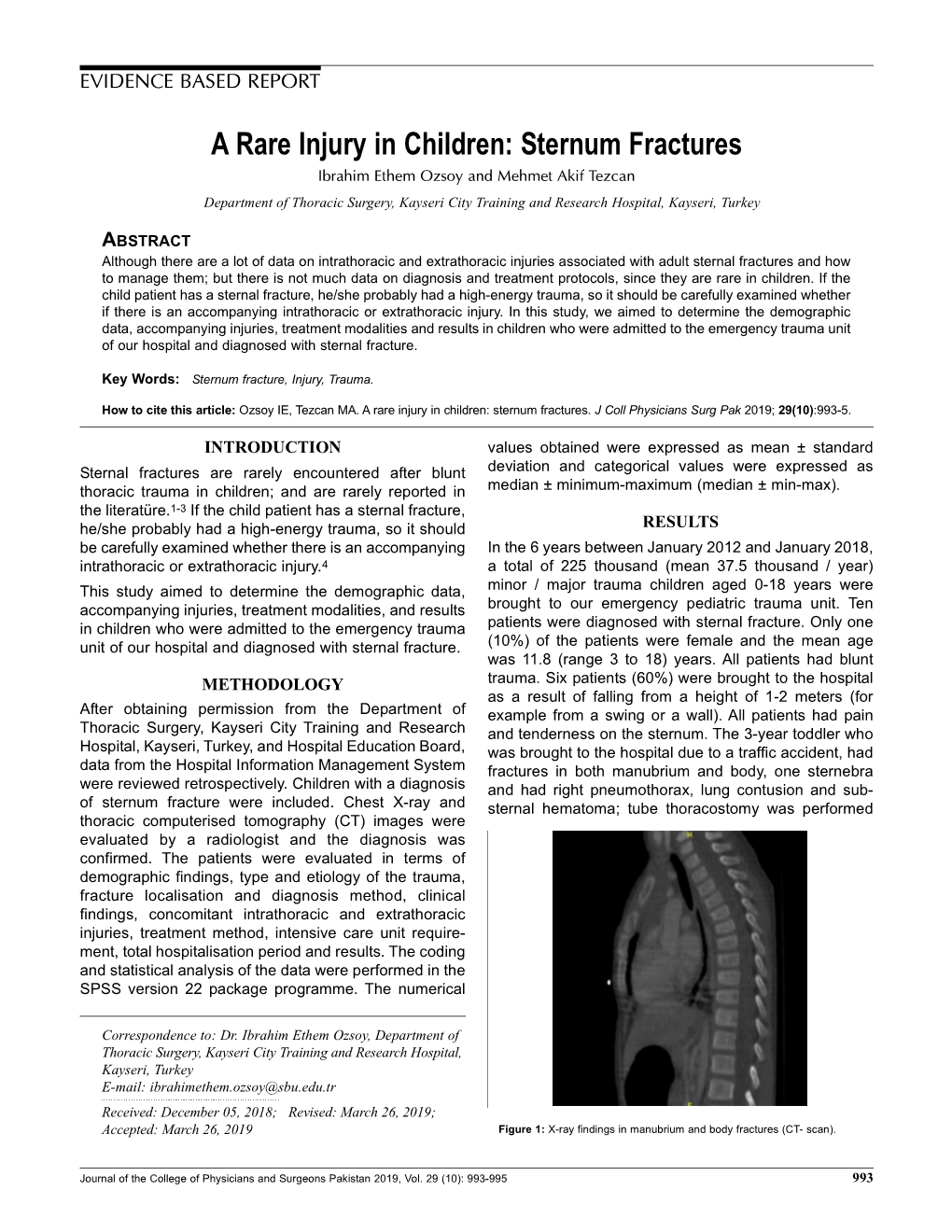 A Rare Injury in Children: Sternum Fractures