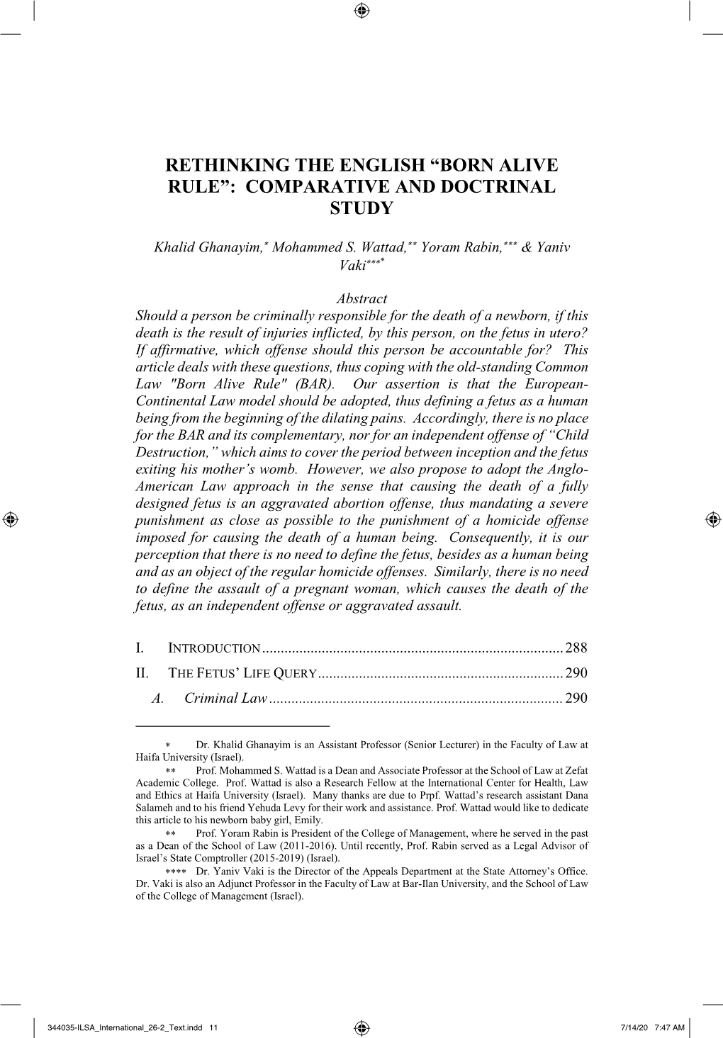 Rethinking the English “Born Alive Rule”: Comparative and Doctrinal Study