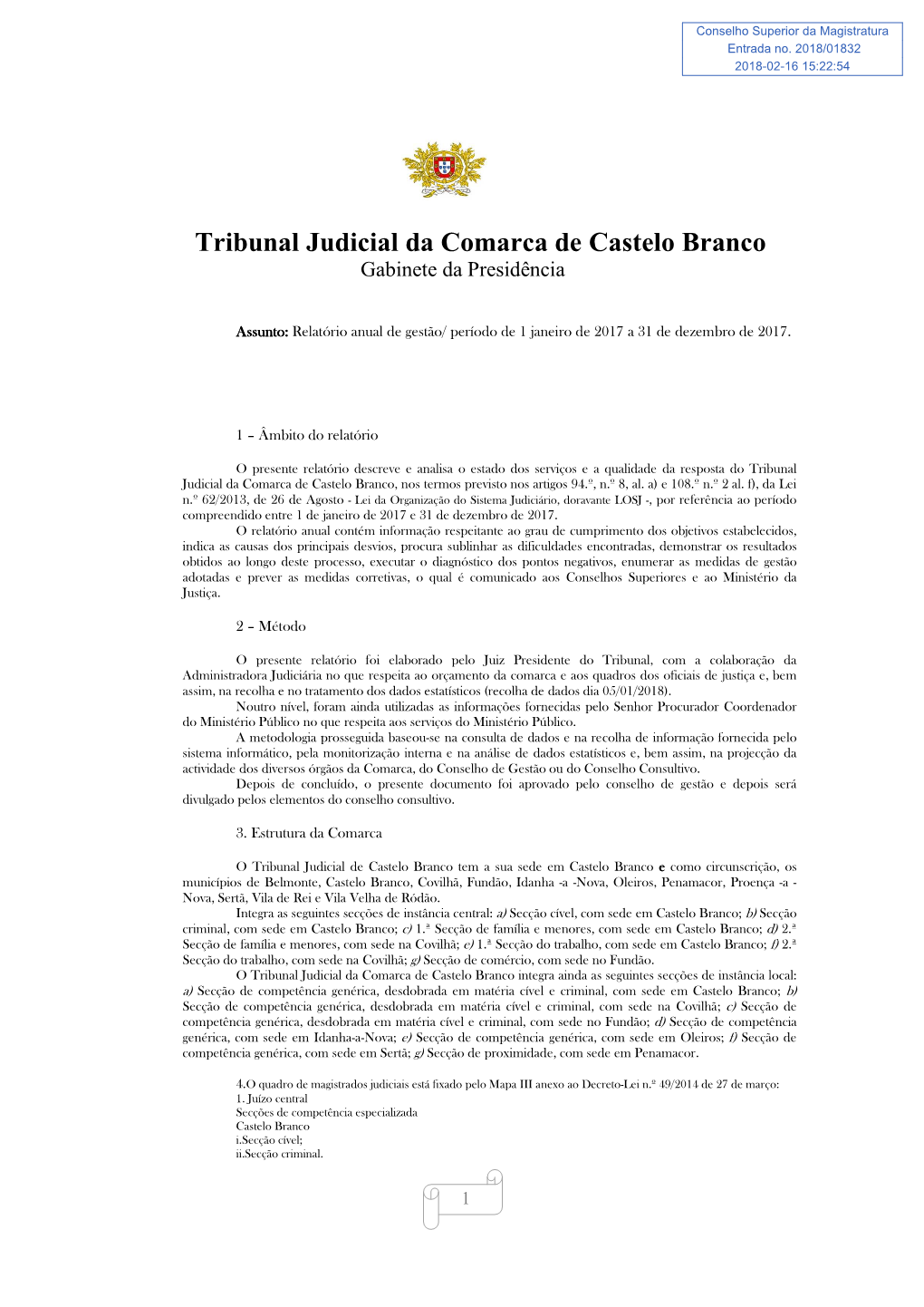 Tribunal Judicial Da Comarca De Castelo Branco Gabinete Da Presidência