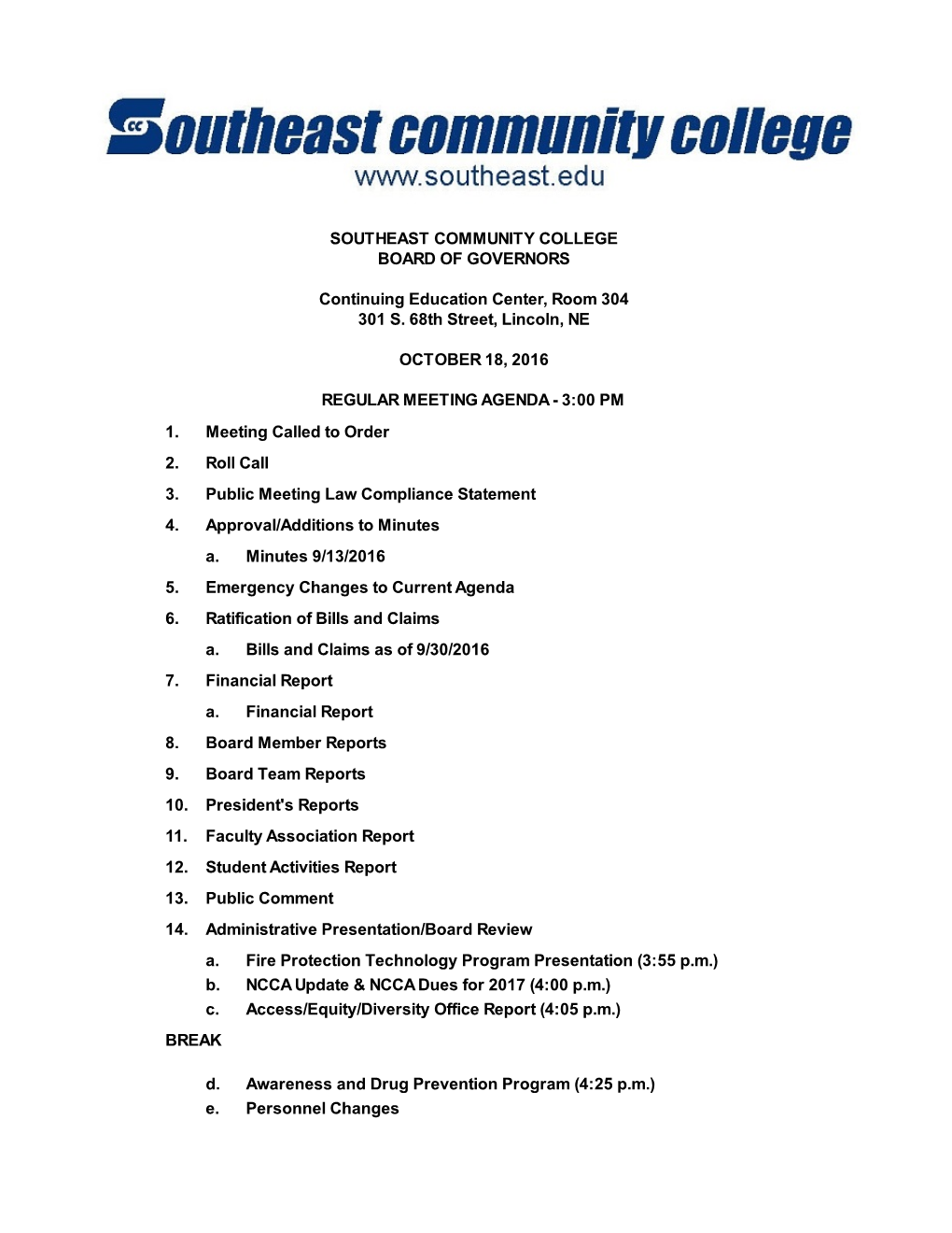 Southeast Community College Board of Governors