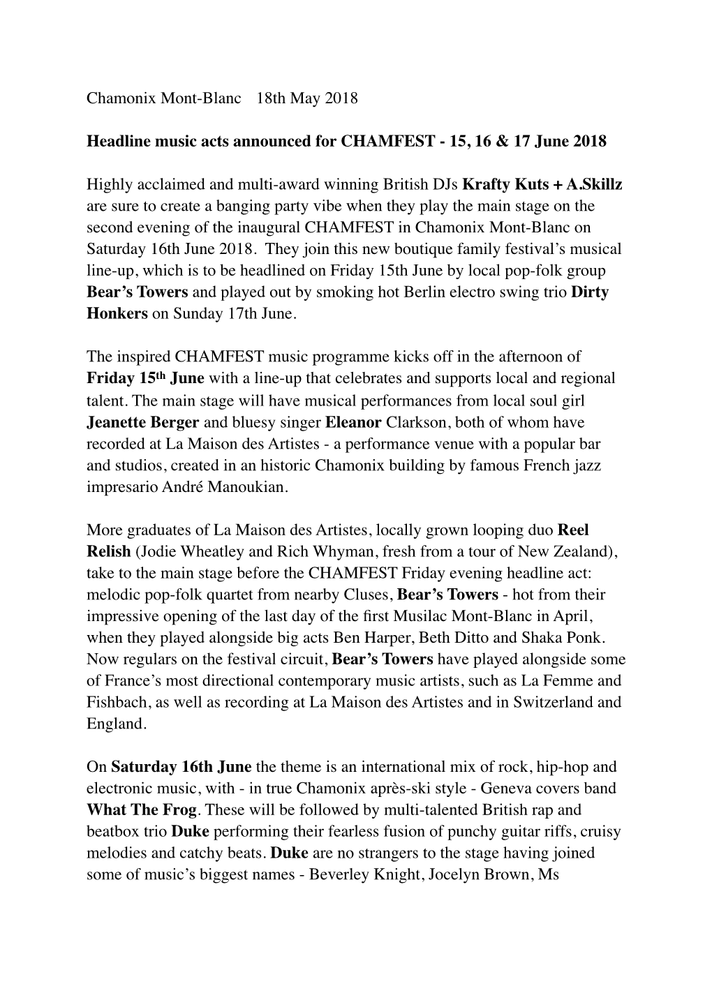 CHAM FEST Music Press Release