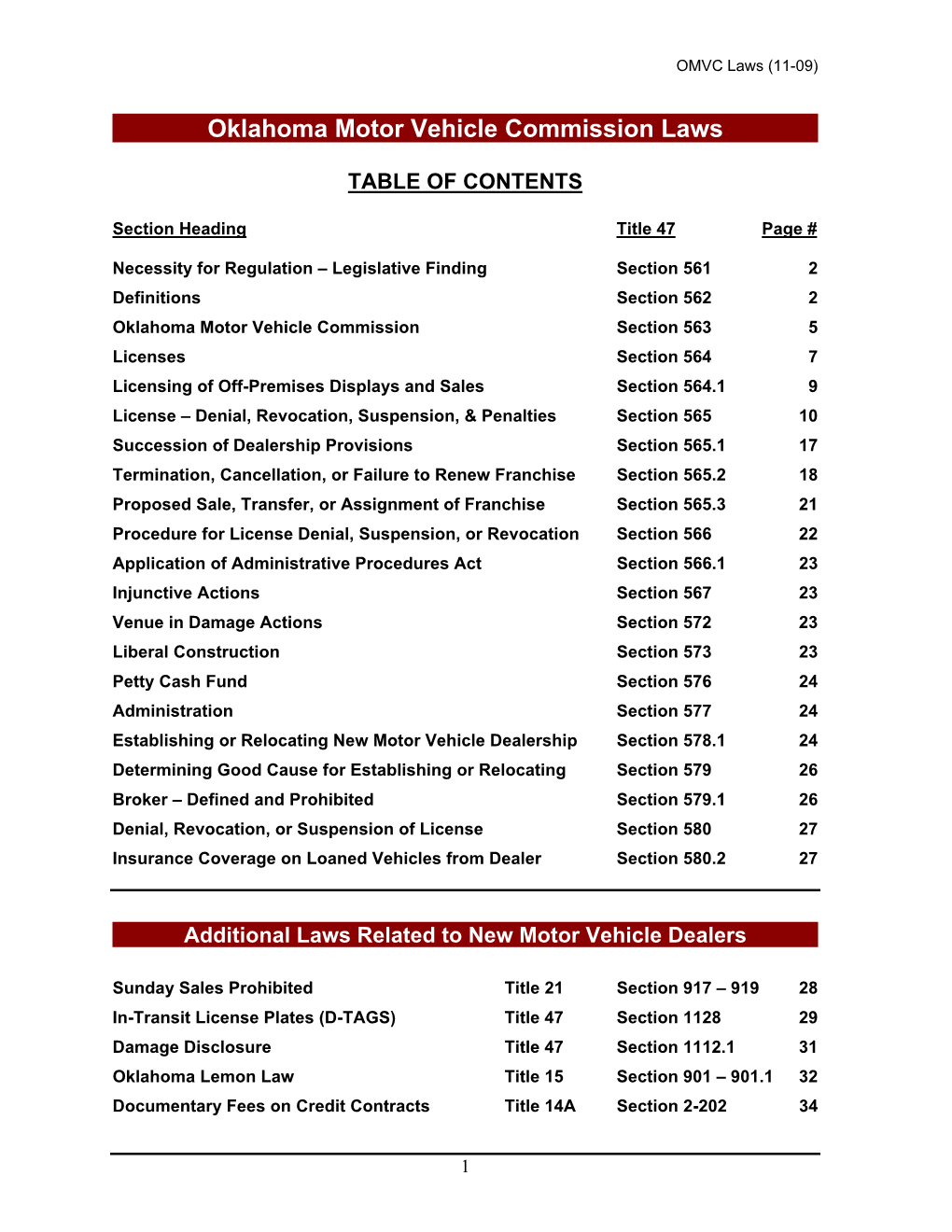 Oklahoma Motor Vehicle Commission Laws