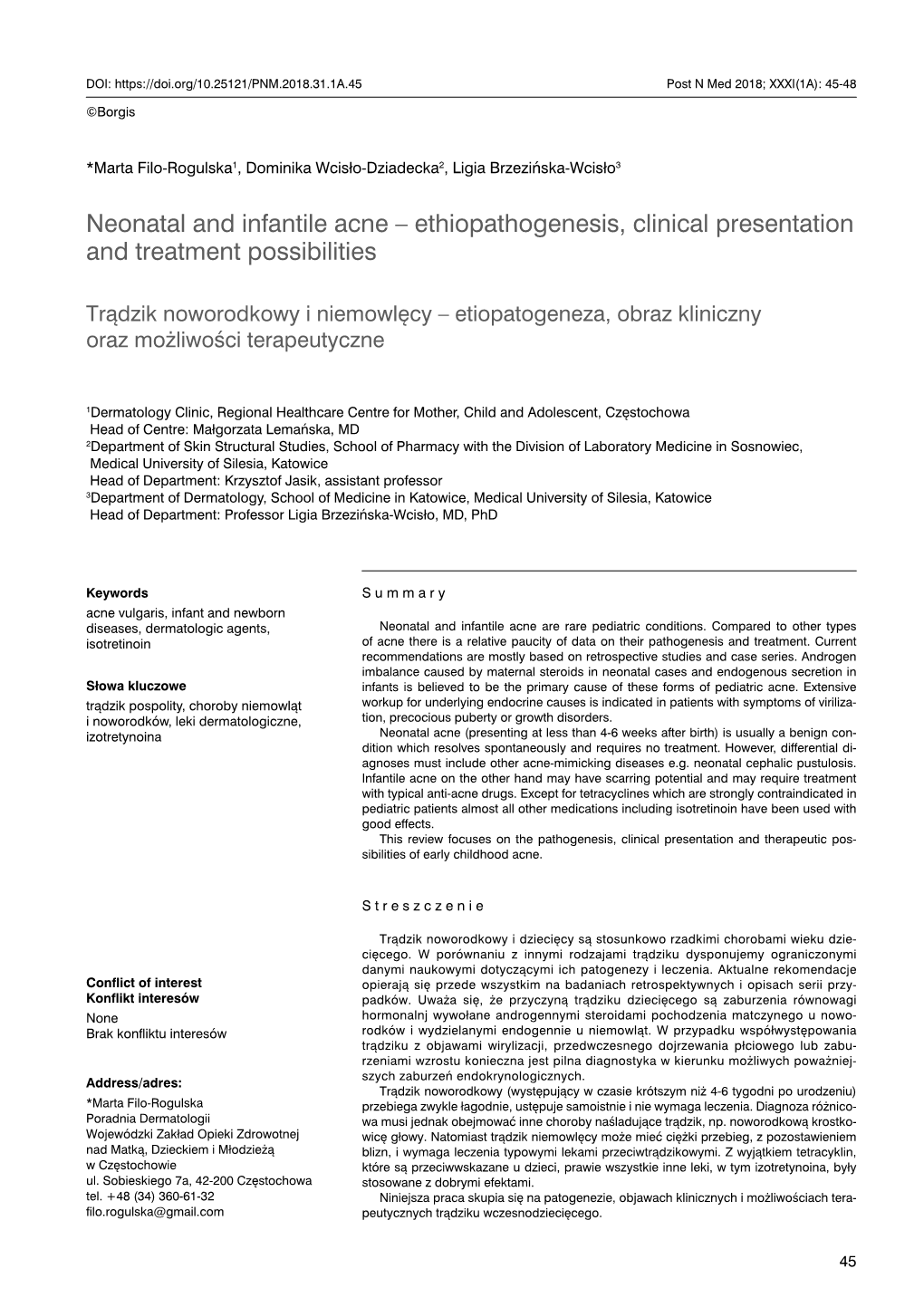 Neonatal and Infantile Acne – Ethiopathogenesis, Clinical Presentation and Treatment Possibilities