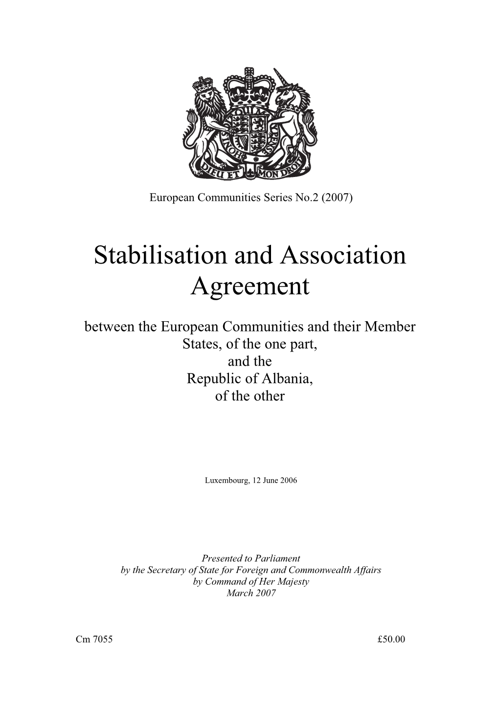 Stabilisation and Association Agreement Cm 7055