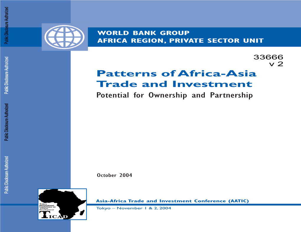 WORLD BANK GROUP AFRICA REGION, PRIVATE SECTOR UNIT Public Disclosure Authorized Authorized Disclosure Disclosure Public Public