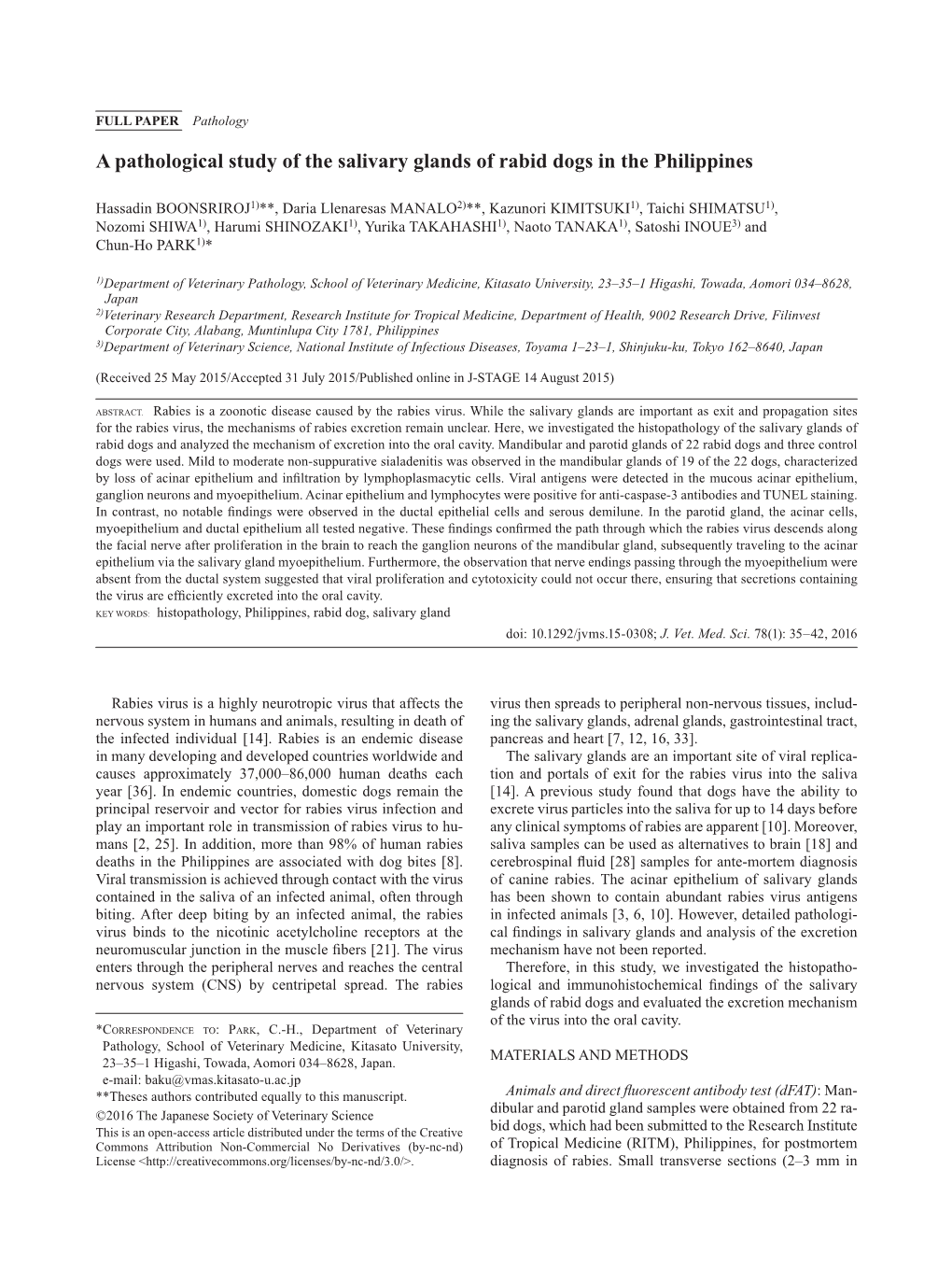 A Pathological Study of the Salivary Glands of Rabid Dogs in the Philippines