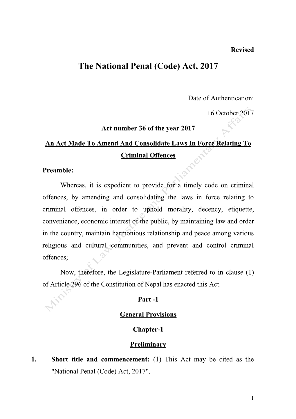 National Penal (Code) Act, 2017