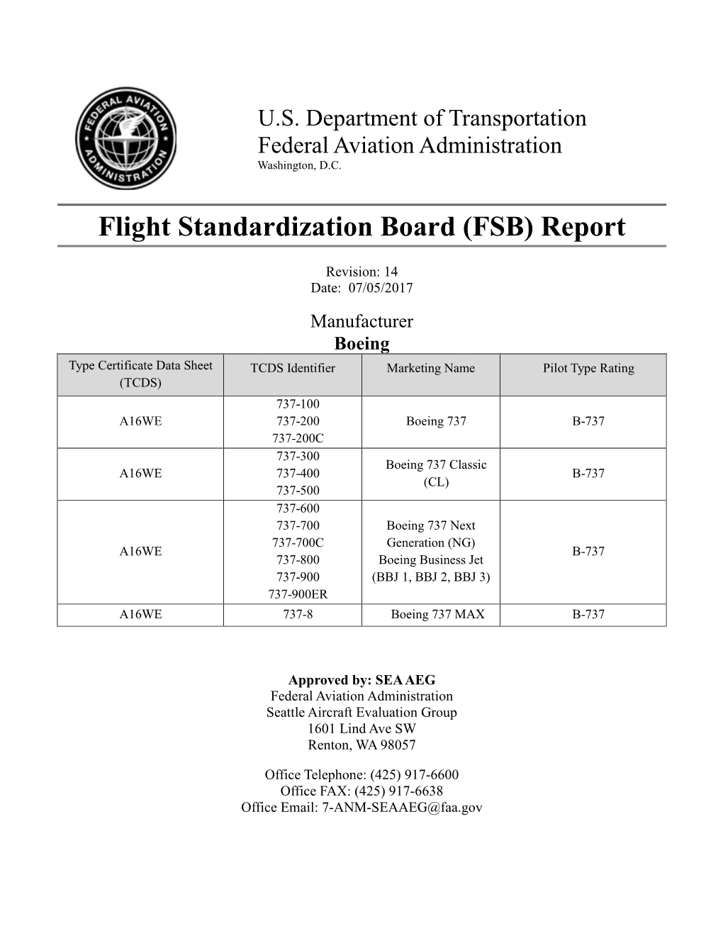 Flight Standardization Board (FSB) Report