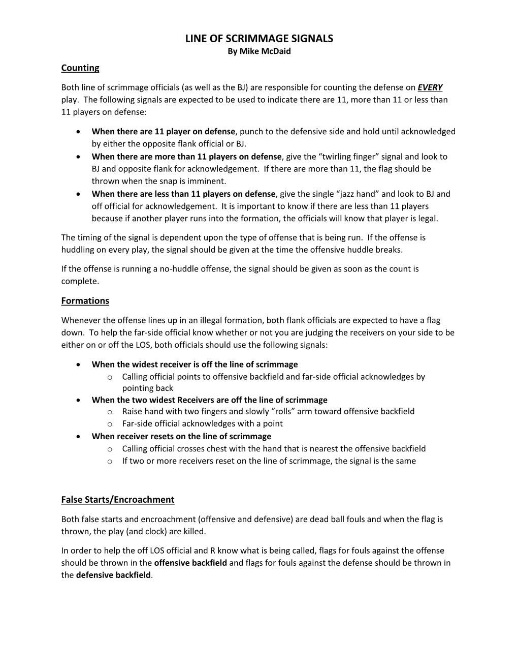LINE of SCRIMMAGE SIGNALS by Mike Mcdaid Counting
