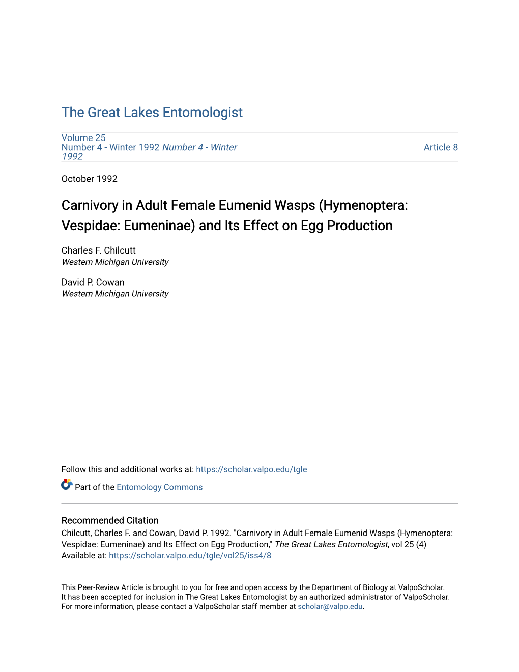 Carnivory in Adult Female Eumenid Wasps (Hymenoptera: Vespidae: Eumeninae) and Its Effect on Egg Production