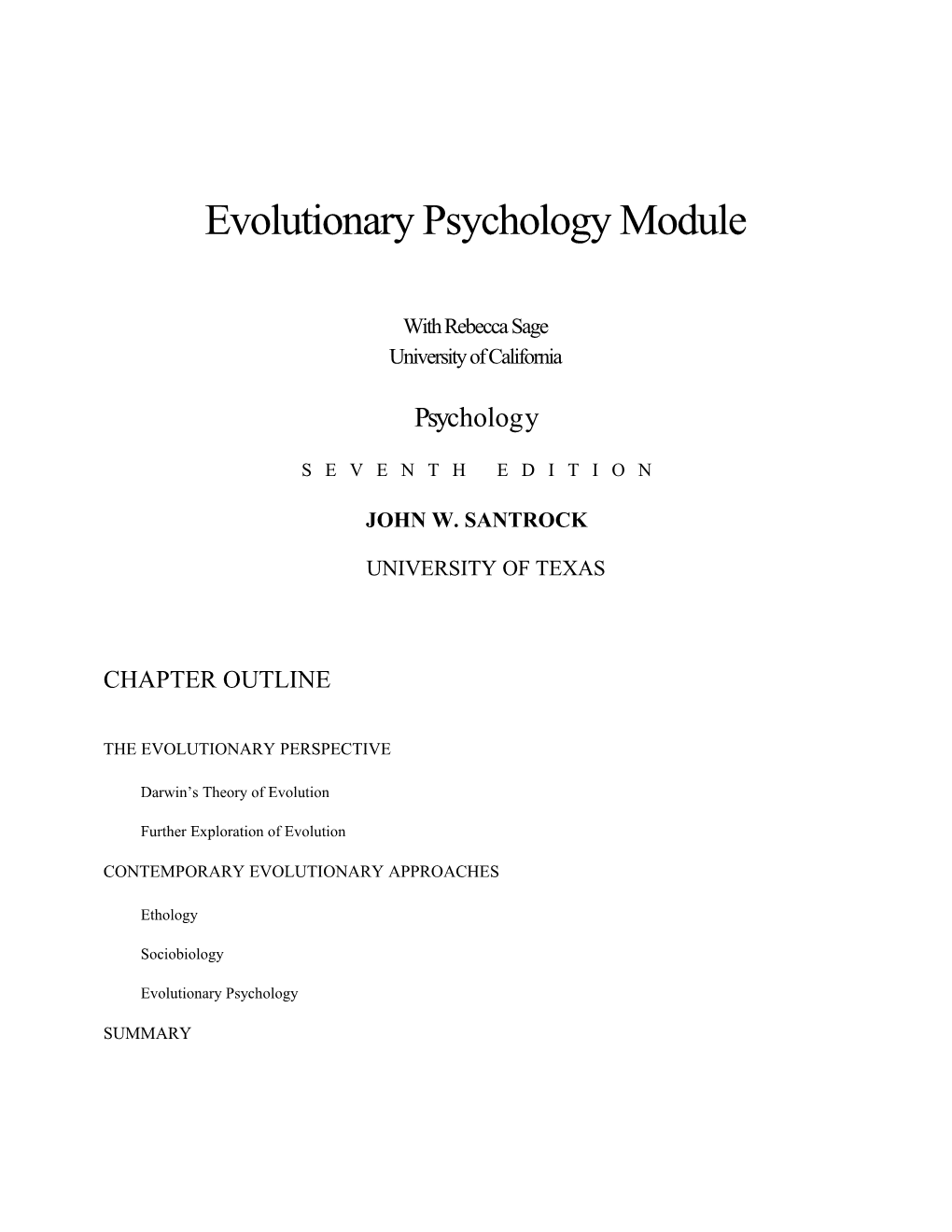 Evolutionary Psychology Module