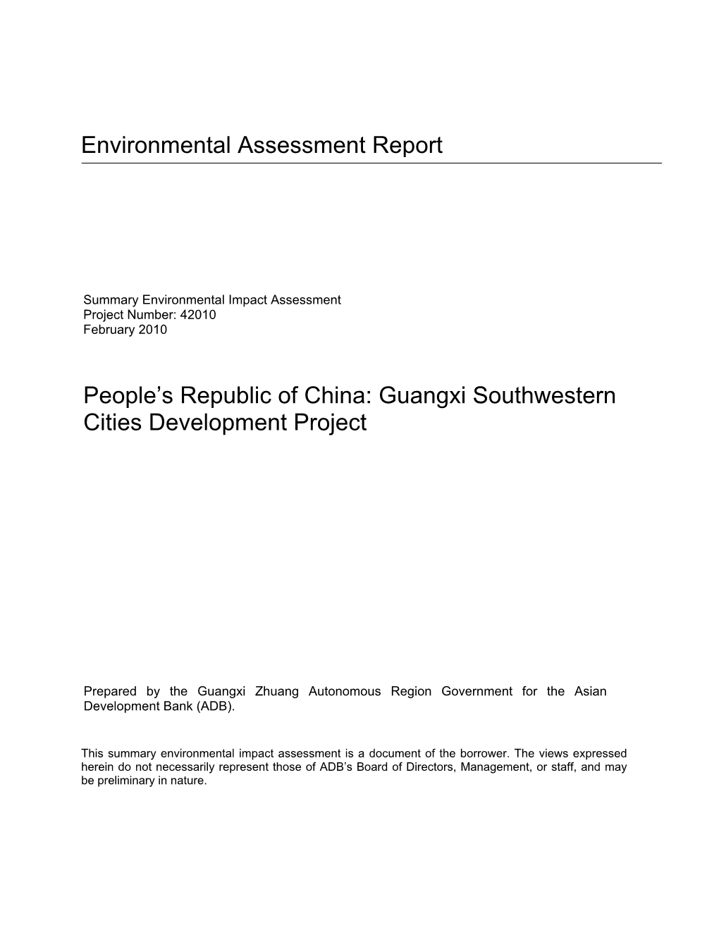Summary Environmental Impact Assessment Project Number: 42010 February 2010