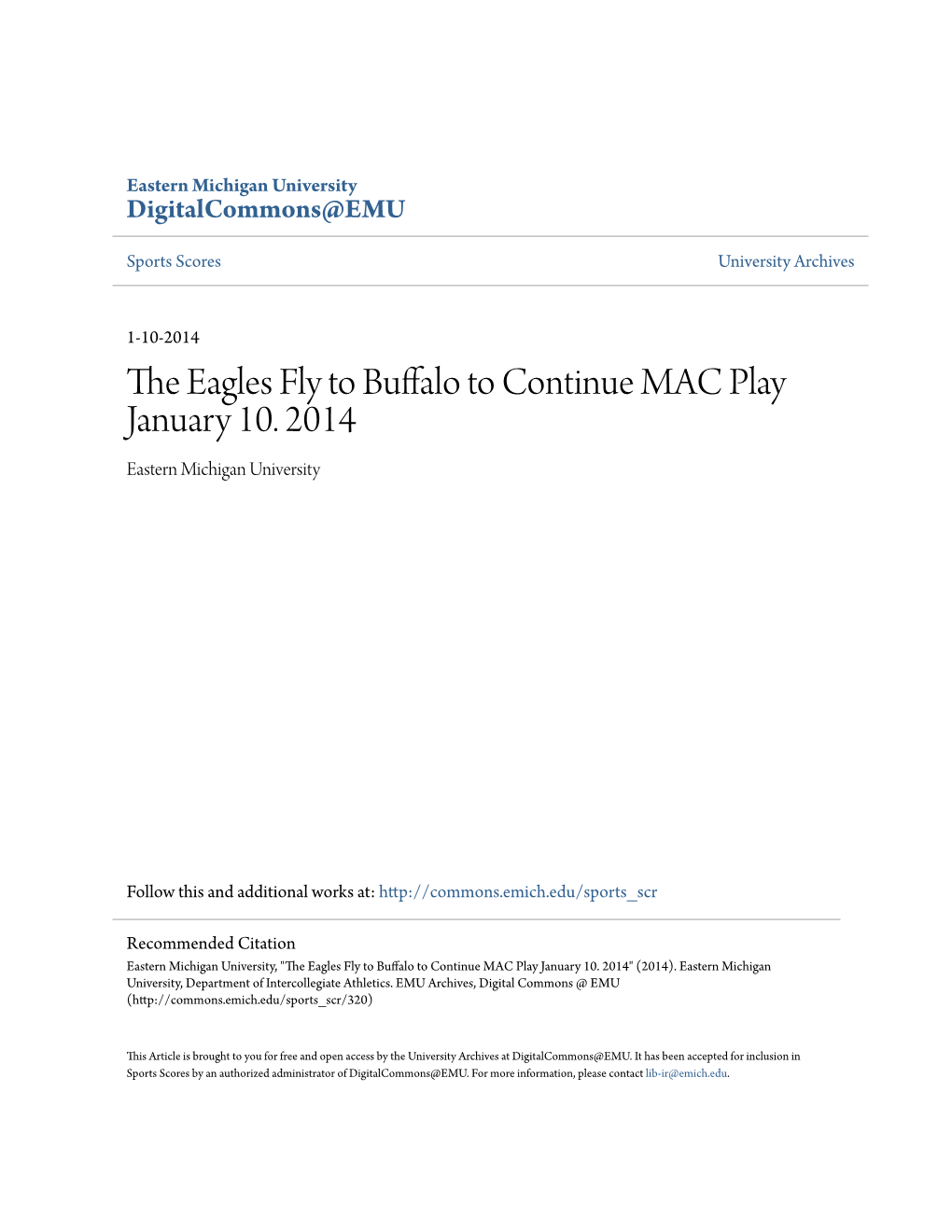The Eagles Fly to Buffalo to Continue MAC Play January 10. 2014