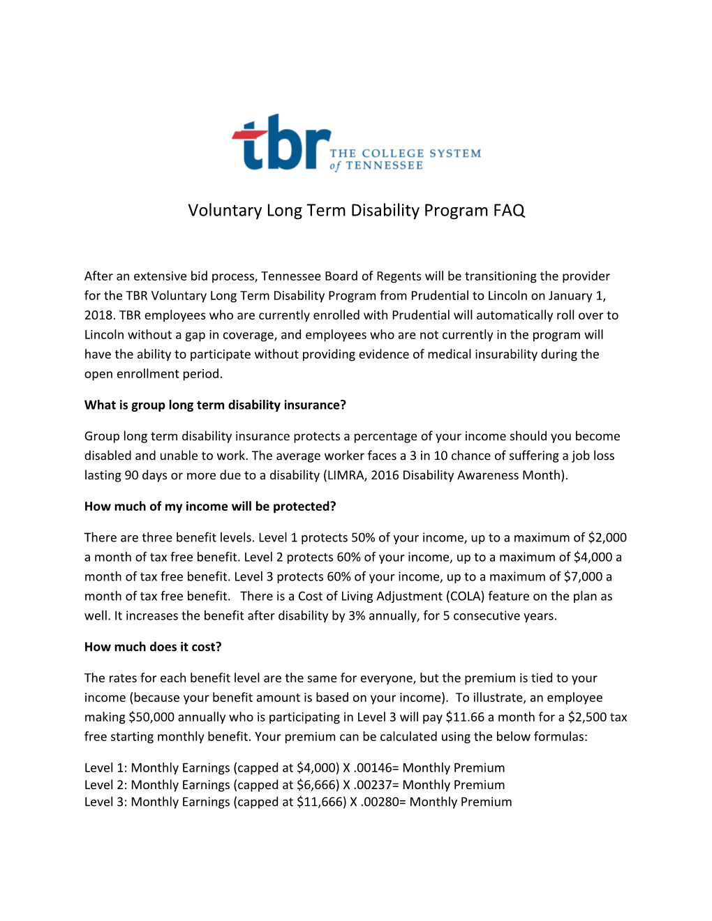 Voluntary Long Term Disability Program FAQ