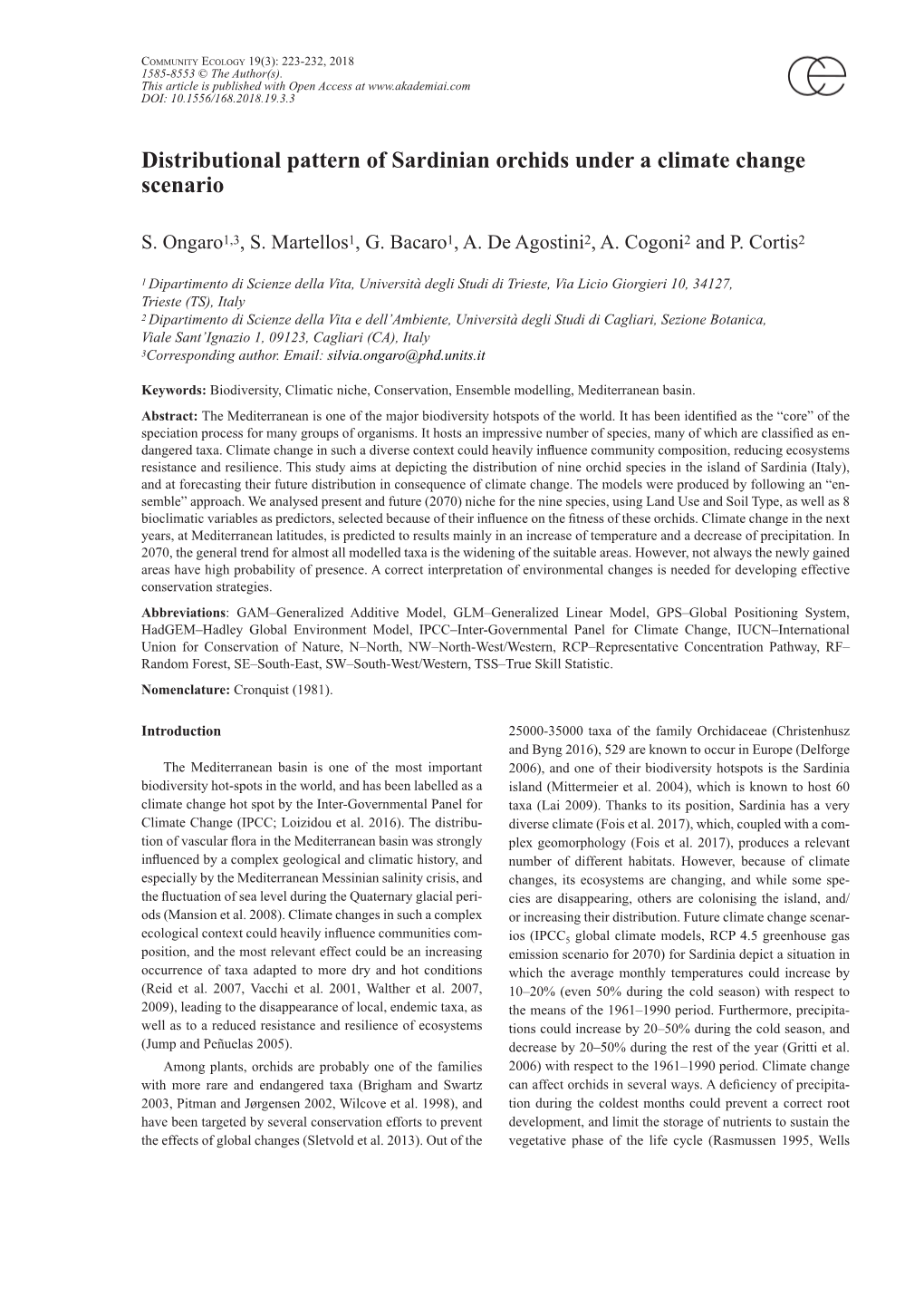 Distributional Pattern of Sardinian Orchids Under a Climate Change Scenario