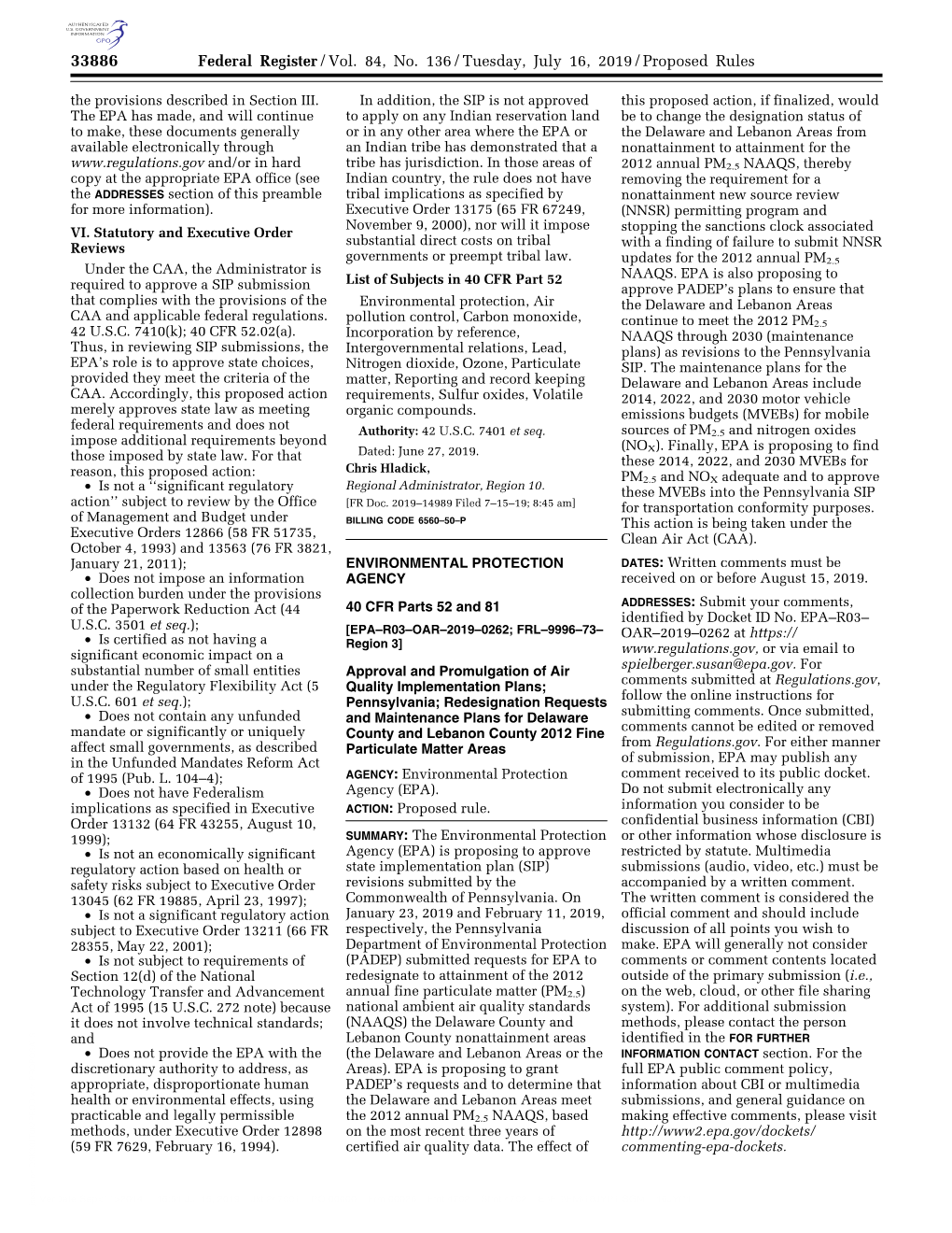 Federal Register/Vol. 84, No. 136/Tuesday, July 16, 2019/Proposed Rules