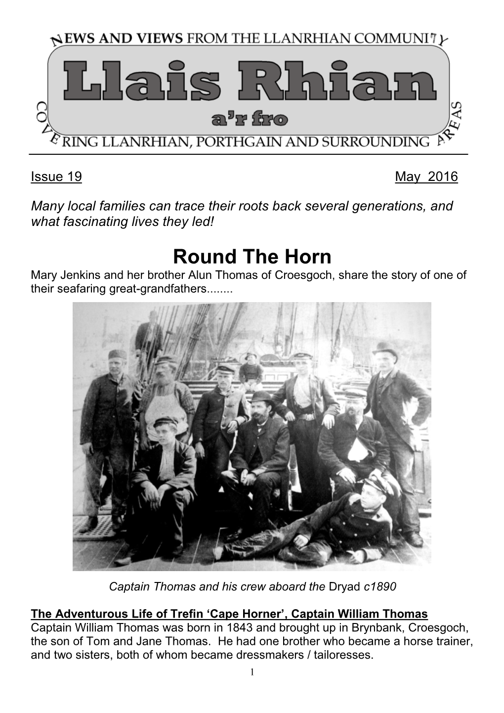 Round the Horn Mary Jenkins and Her Brother Alun Thomas of Croesgoch, Share the Story of One of Their Seafaring Great-Grandfathers