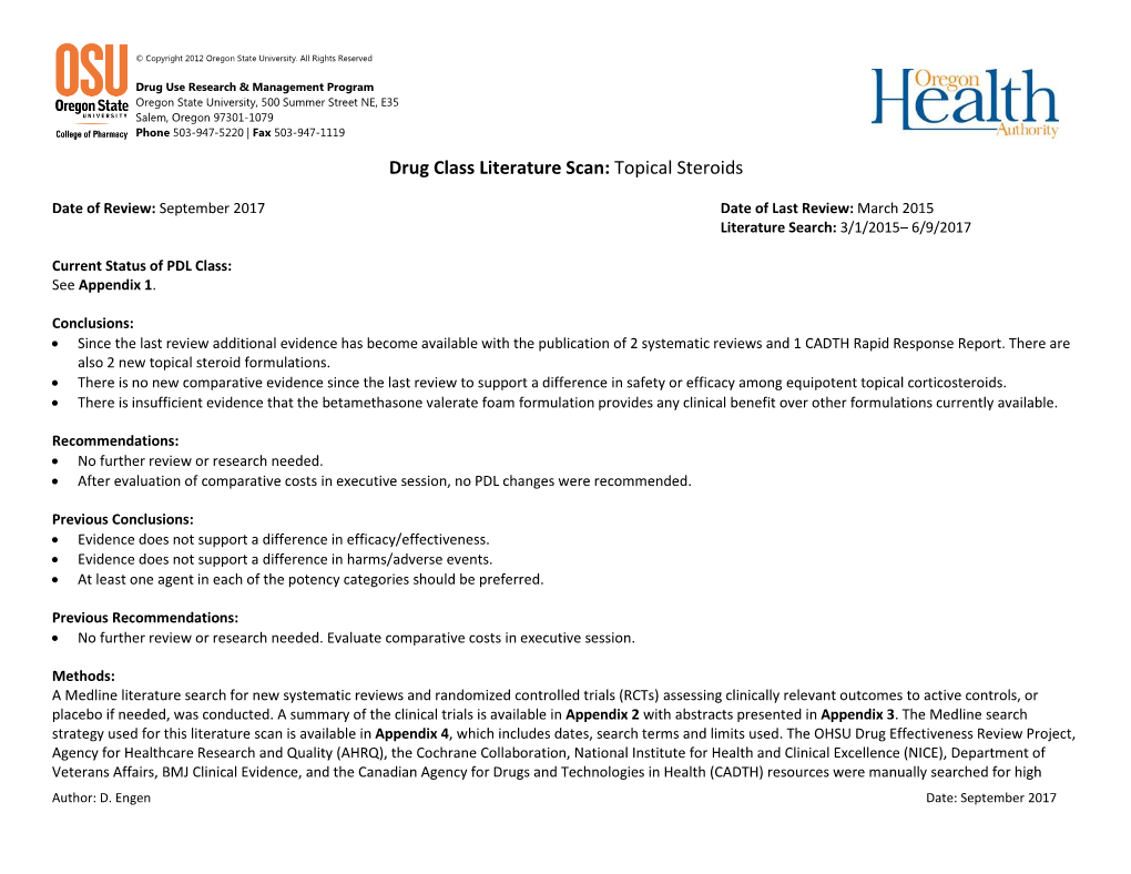 Topical Corticosteroids Literature Scan