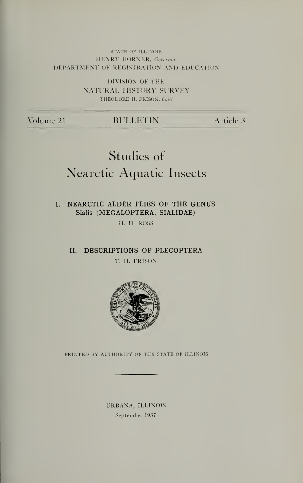 BULLETIN Studies of Nearctic Aquatic Insects