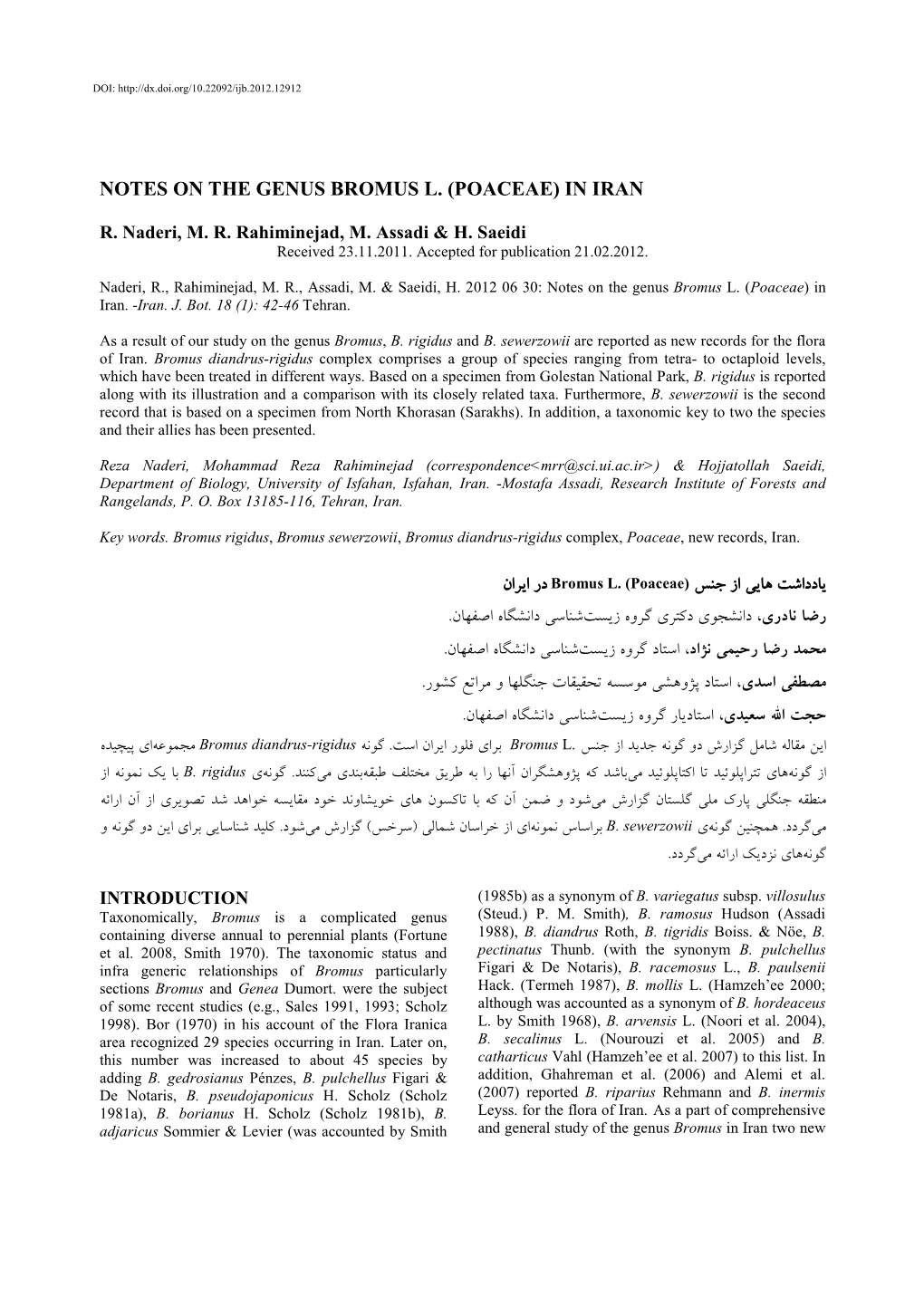 Notes on the Genus Bromus L. (Poaceae) in Iran