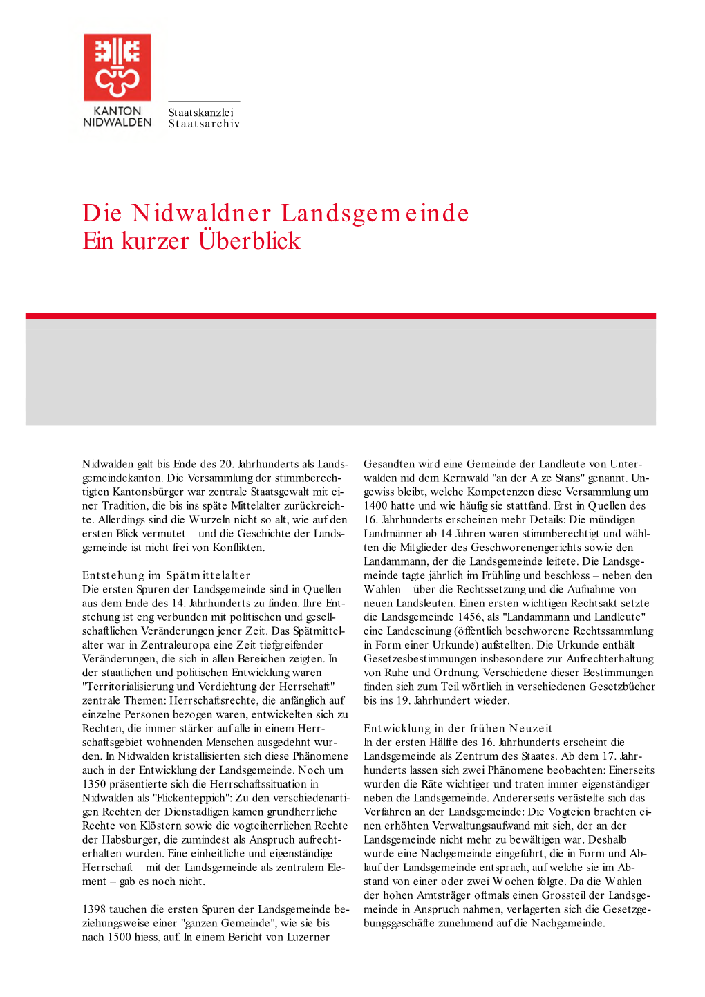 Die Nidwaldner Landsgemeinde Ein Kurzer Überblick