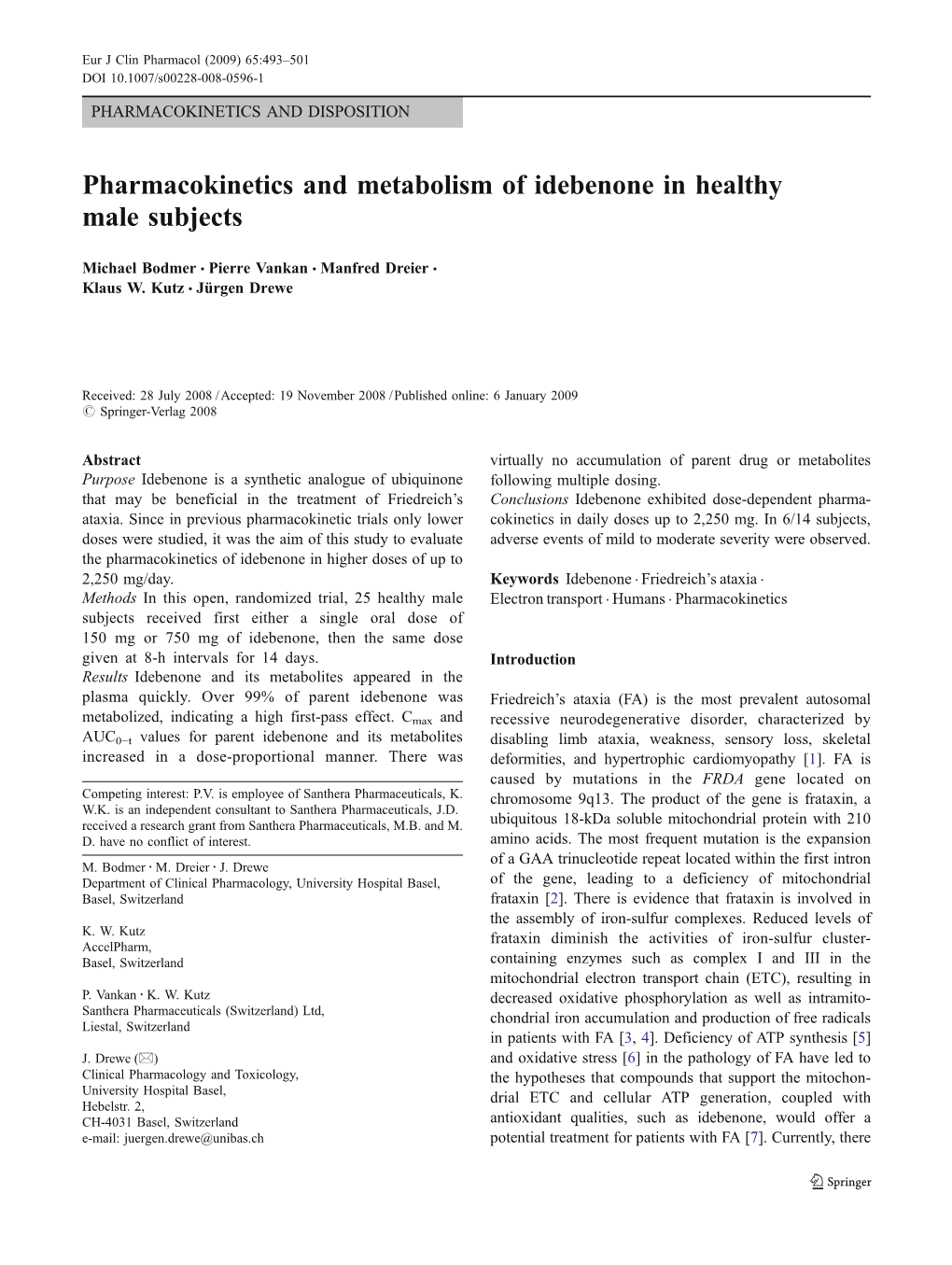 Pharmacokinetics and Metabolism of Idebenone in Healthy Male Subjects