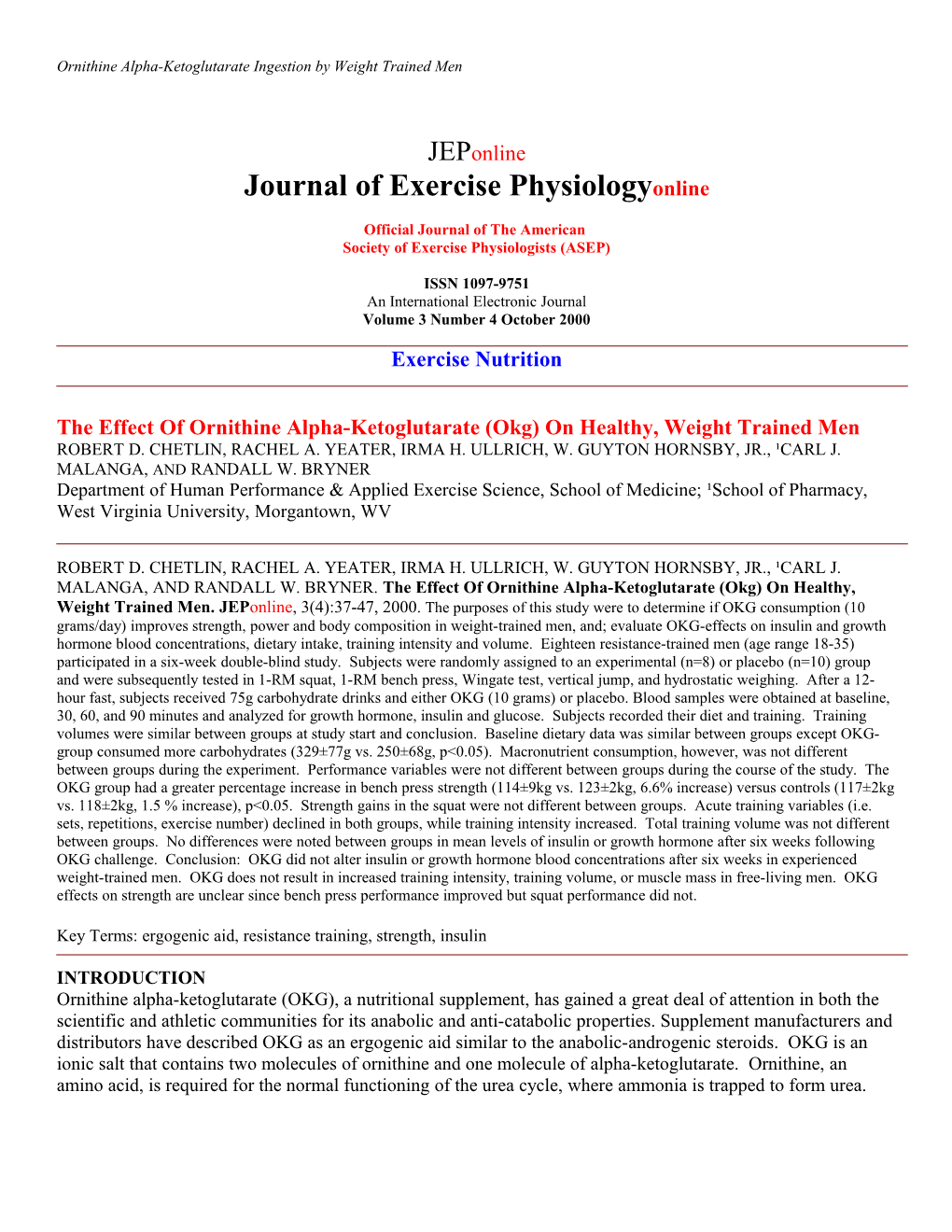 The Effect of Ornithine Alpha-Ketoglutarate (Okg)