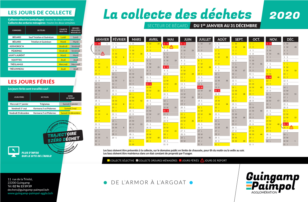 La Collecte Des Déchets SECTEUR DE BÉGARD DU 1ER JANVIER AU 31 DÉCEMBRE Ordures Collecte Communes Secteurs Ménagères Sélective Résiduelles