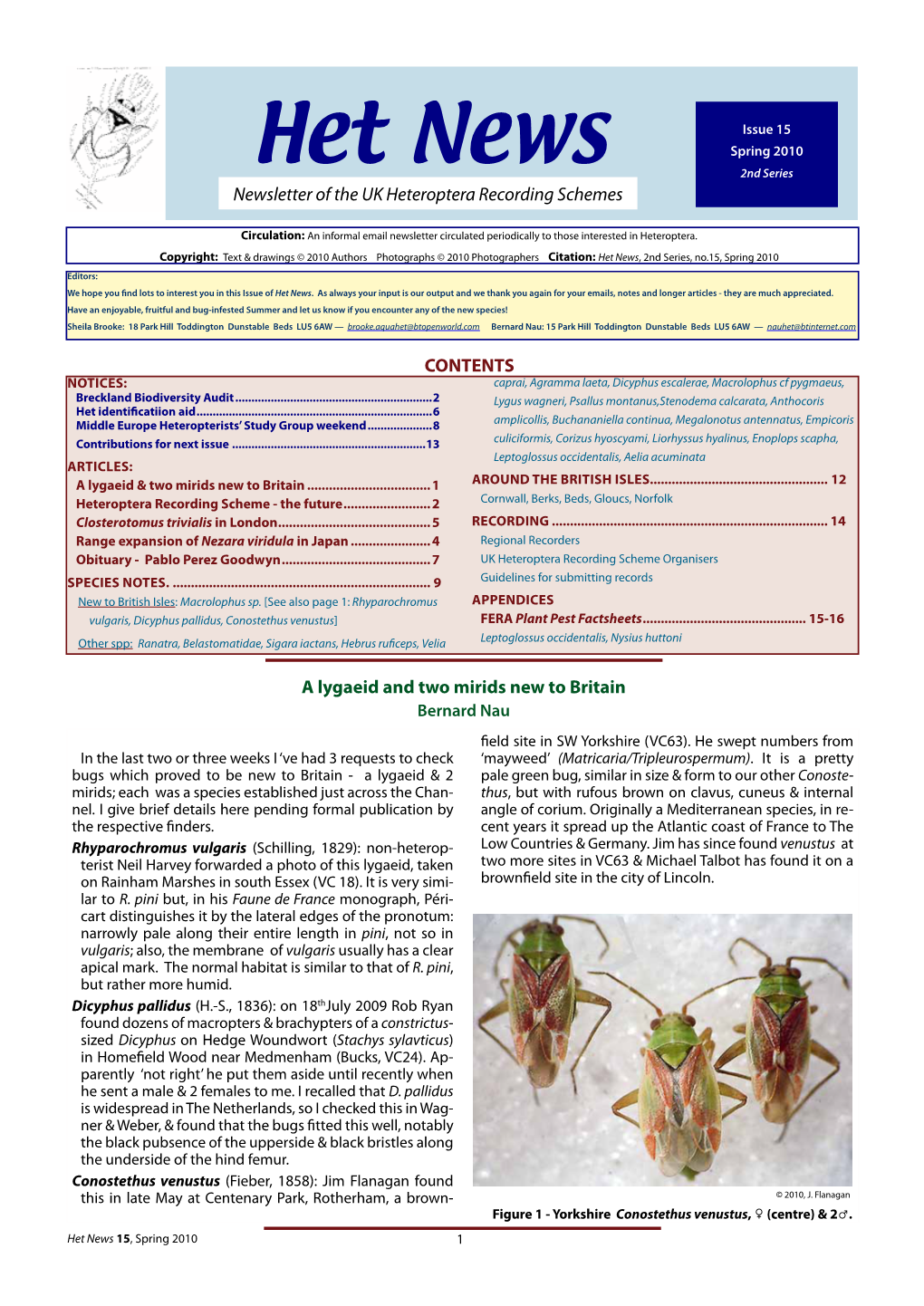 Het News 2Nd Series Newsletter of the UK Heteroptera Recording Schemes