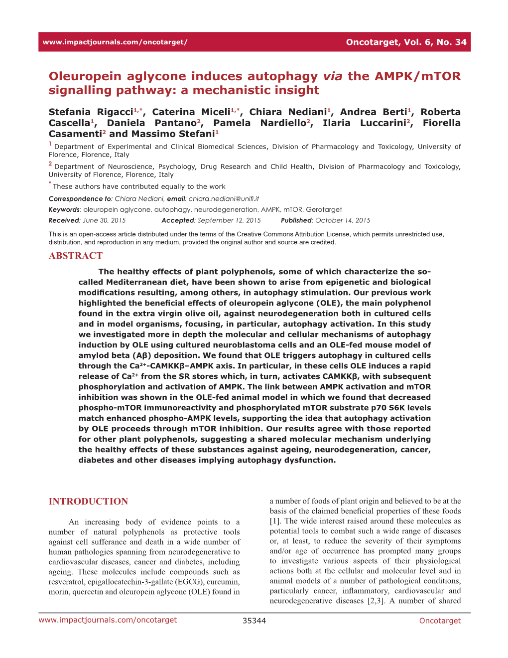 Oleuropein Aglycone Induces Autophagy Via the AMPK/Mtor Signalling Pathway: a Mechanistic Insight